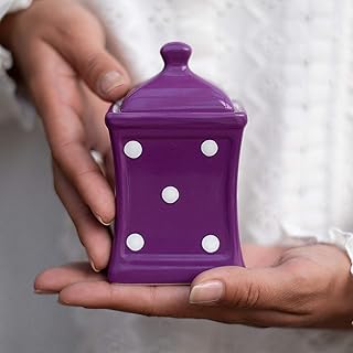 City to Cottage Handmade Purple and White Polka Dot Small 5.3oz/150ml Ceramic Kitchen Herb, Spice, Storage Jar with Lid, Pottery Canister, Housewarming Gift
