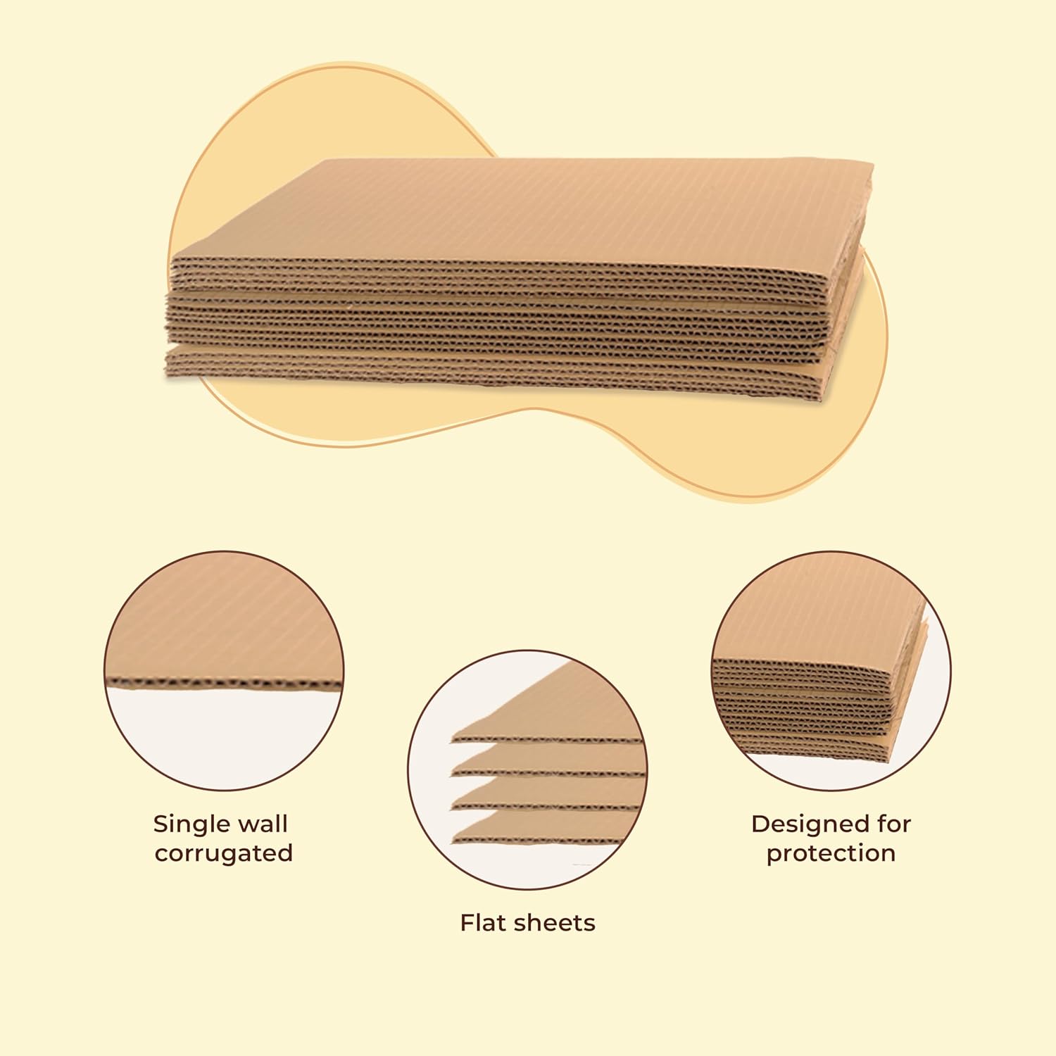 The Boxery Corrugated Cardboard Sheets 20''x20'' - (1/8'' Thick) | 100 Sheets | Brown | Insert Pads, Frame Backing, DIY Projects, Arts and Crafts, Dividers, Mailing, Packing Protection