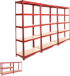dicn 180x90x40cm, Red 5 Tier Shelving Rack 3-Unit, 175kg Capacity Per Shelf, Boltless Freestanding Shelves for Garage Home Storage Shed Warehouse
