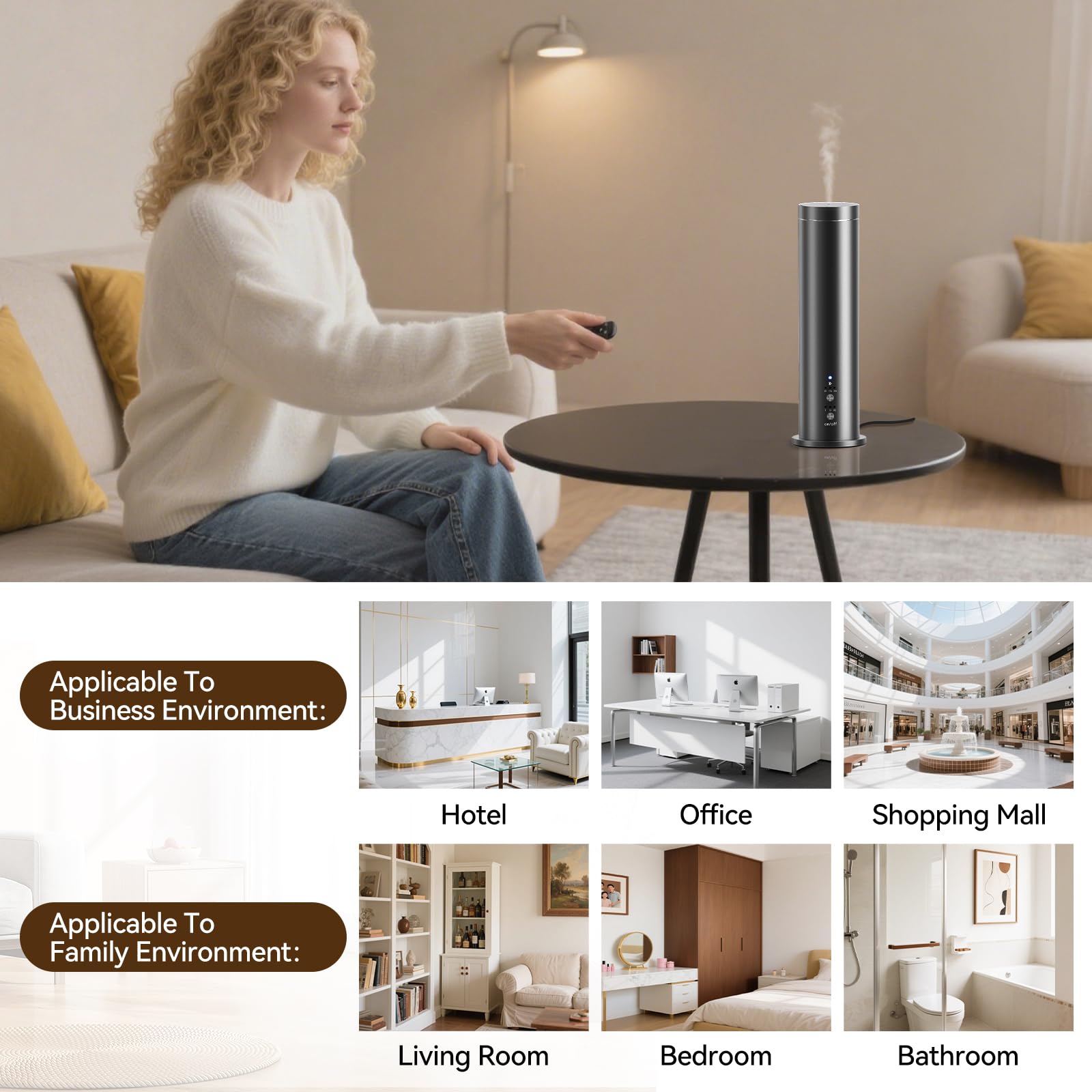 Difusor de aroma sin agua con Bluetooth, máquina difusora de aceites esenciales de 100 ml para el hogar, oficina, spa, difusor de fragancia de aromaterapia con 6 aceites esenciales incluidos, control