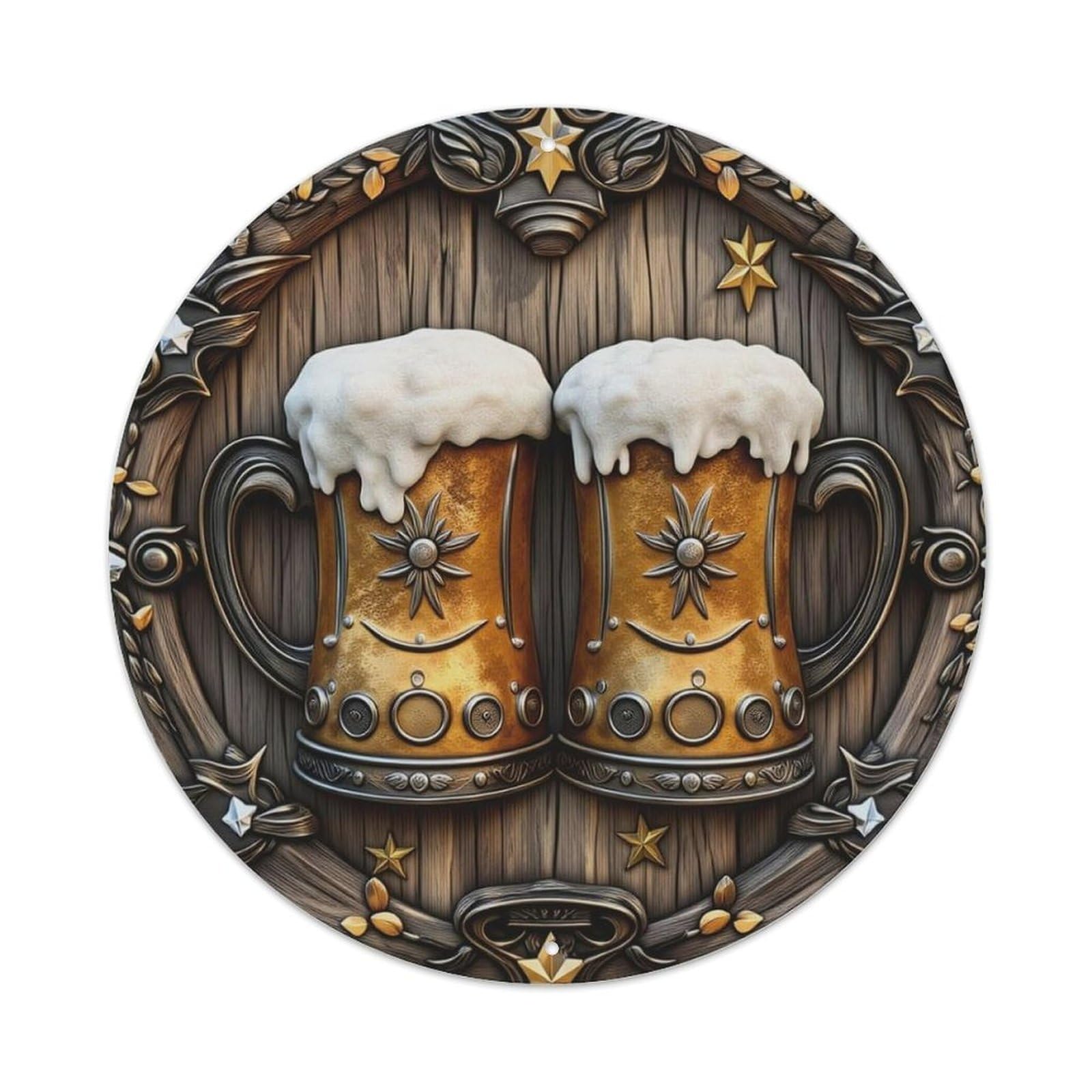 Golden Beer Mugs With Foam Metal Tin Sign