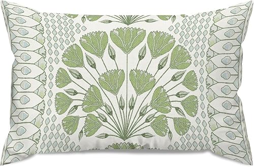 Funda de almohada estilo chino floral verde y blanco de El Cairo, funda de almohada europea, funda de cojín asiática de 12 x 20 pulgadas, decoración