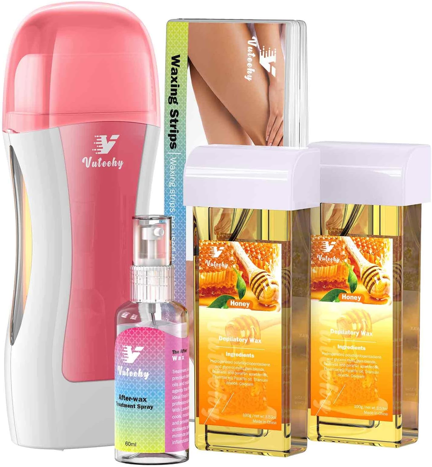 Roll on Wax Kit, Roll on Waxing Kit with 2 Honey Cartridges for Hair removal, Roller Kit for All Skin Types, Roller Waxing Kit for Women, Hair Removal with 2 Soft Cartridges and 50 Strips