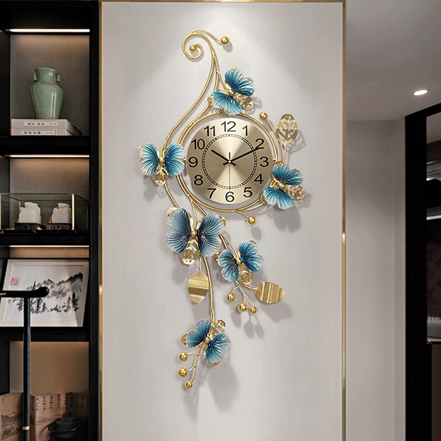 SaryEdge Wall Clock Modern Art Wall Clock Large Metal Butterfly Wall Clock, Modern Silent Non Ticking Operated Quartz Clock, Decor Clock for Loft Living Room Kitchen Wall,