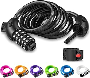Opaza Bike Lock with 5-Digit Code, 1.2M/4FT Bicycle Combination Cable Lock Lightweight & Security Bike Chain Lock for Bicycle, Mountain Bike, Electric Bike,Scooter