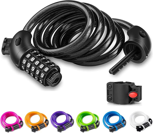Opaza Bike Lock with 5-Digit Code, 1.2M/4FT Bicycle Combination Cable Lock Lightweight & Security Bike Chain Lock for Bicycle, Mountain Bike, Electric Bike,Scooter