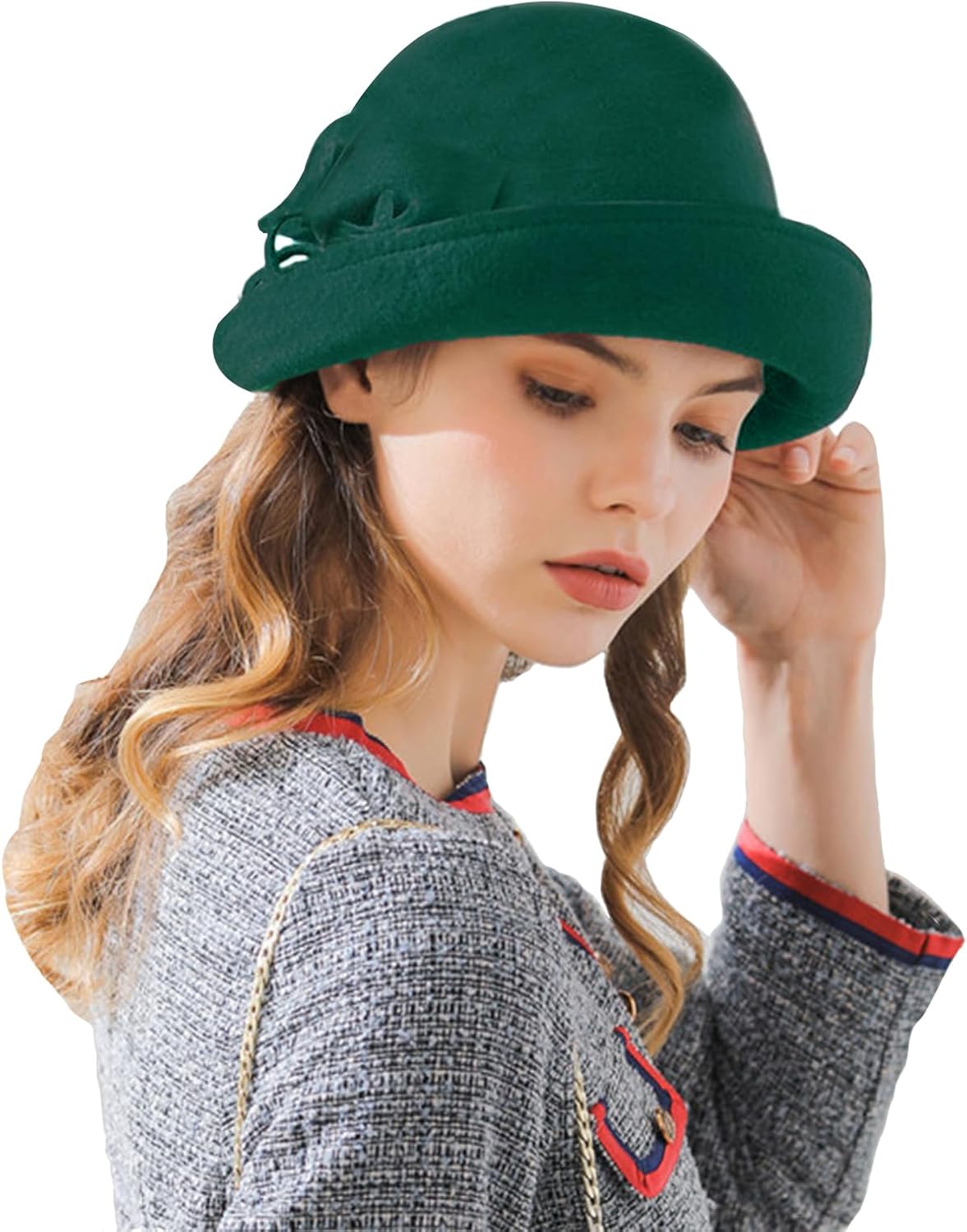 ORIDOOR Women Vintage Wool Felt Flowers Bucket Cloche Bowler Hat Church Wedding Dress Fascinator Hat Winter Felt Fedoras - Image 3