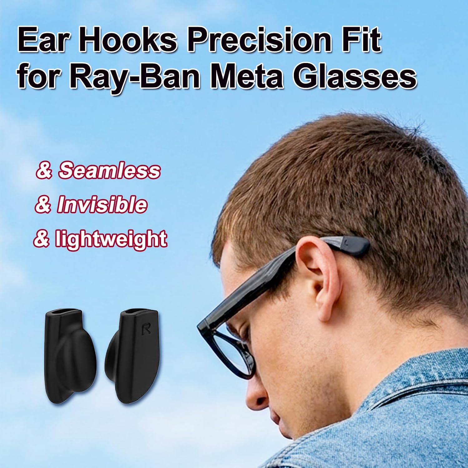 2 Pairs Anti-Slip Ear Grips Compatible with Rayban Meta Smart Glasses (Wayfare Headliner Skyler) Gen 1/2 Display Fury Blayzer Scriber Lightweight Retainer Ear Hooks, Comfortable Secure Fit & Sports image 2