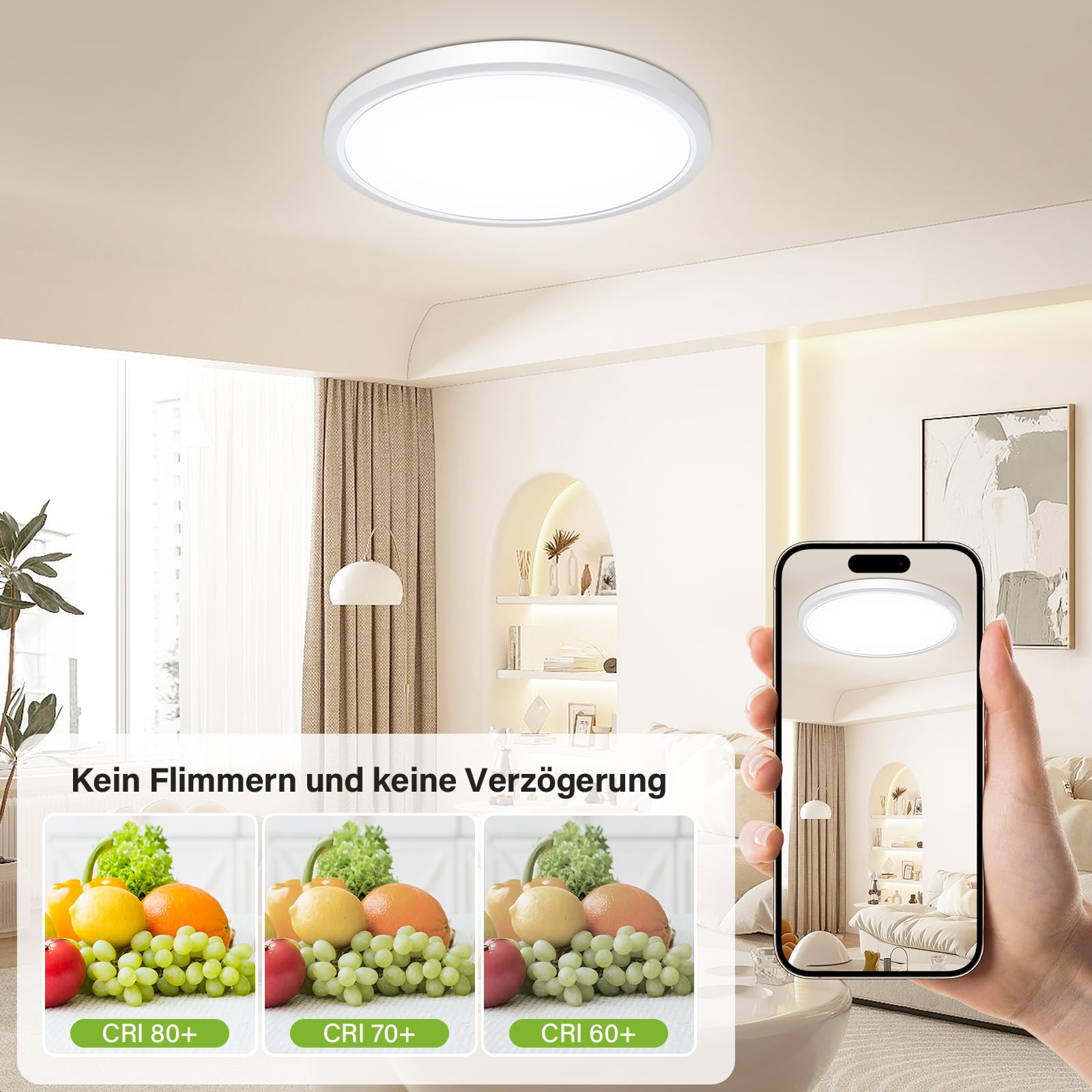 Bzavor LED Deckenleuchte Flach Effizienzklasse A 11W 2600LM,3Farben-3000K/4000K/6500K,Ø30CM led deckenlampe IP54 Wasserfest Ultra Dünn Lampe Panel für Wohnzimmer bad flur schlafzimmer Wohnzimmer Büro