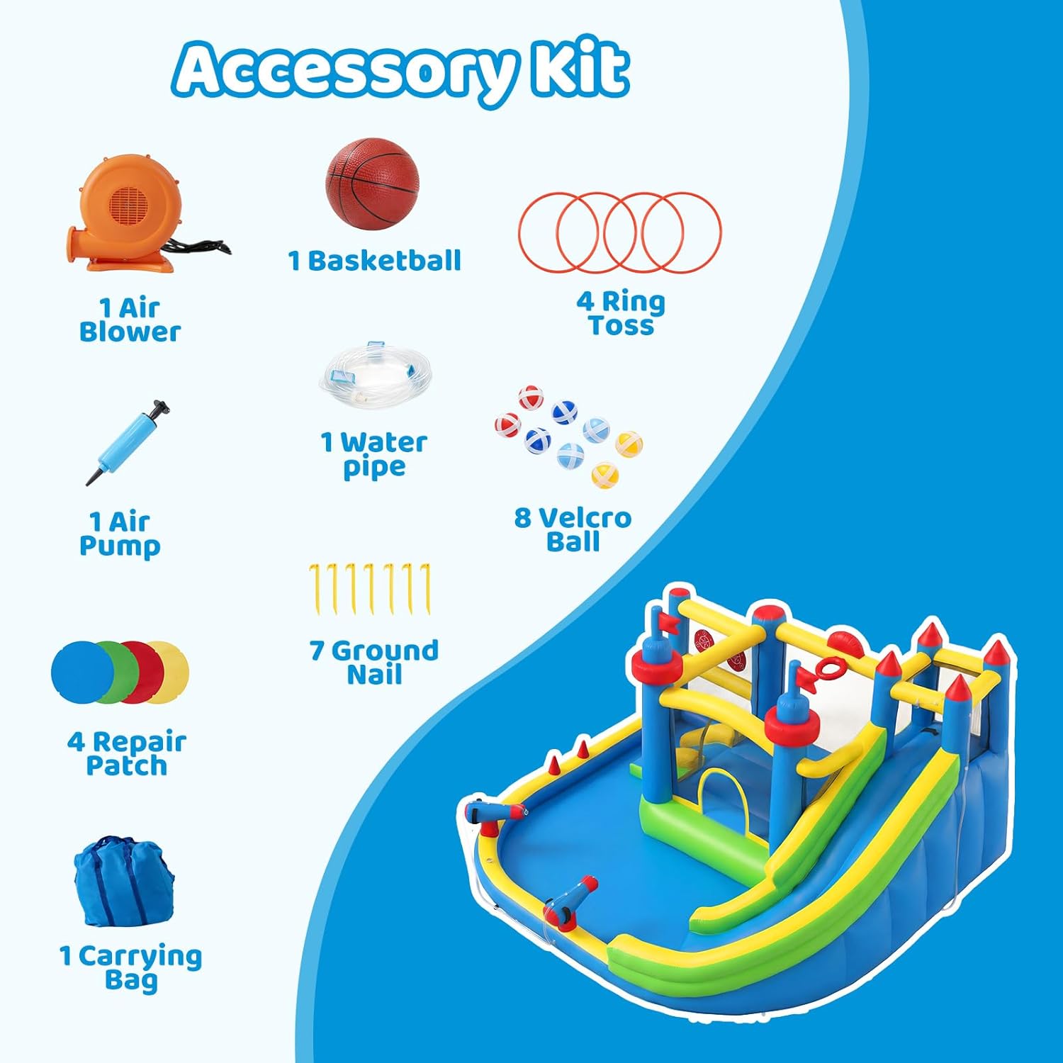 Inflatable Water Slide for Kids Backyard with 450W Blower, Jumping Castle with Water Slide, Water Park Bounce House for Indoor and Outdoor Activities