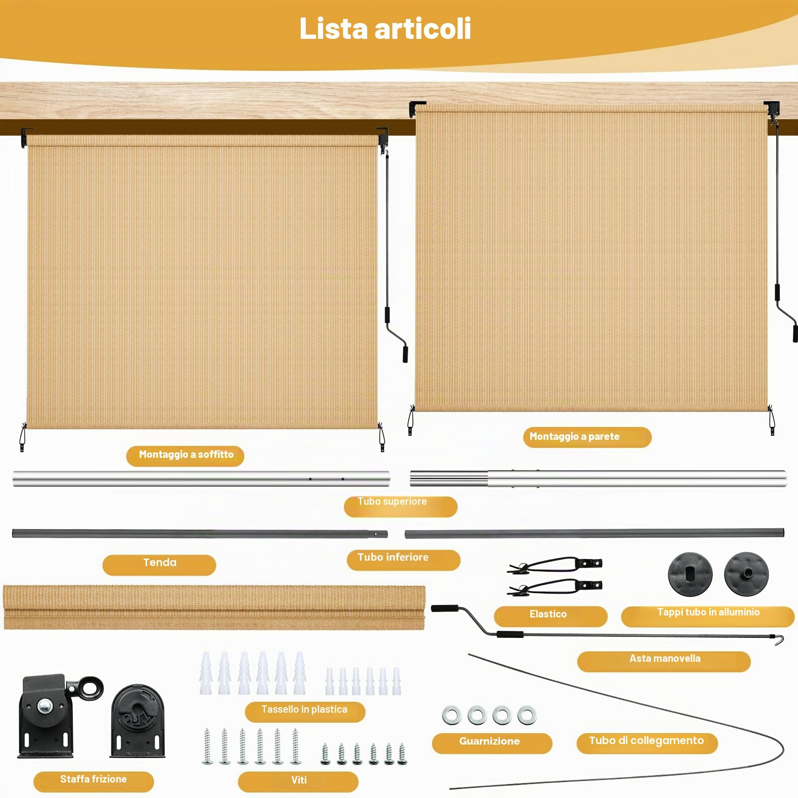 LIFERUN Tenda da sole verticale a rullo, 240x240 cm, Tenda verticale, HDPE
