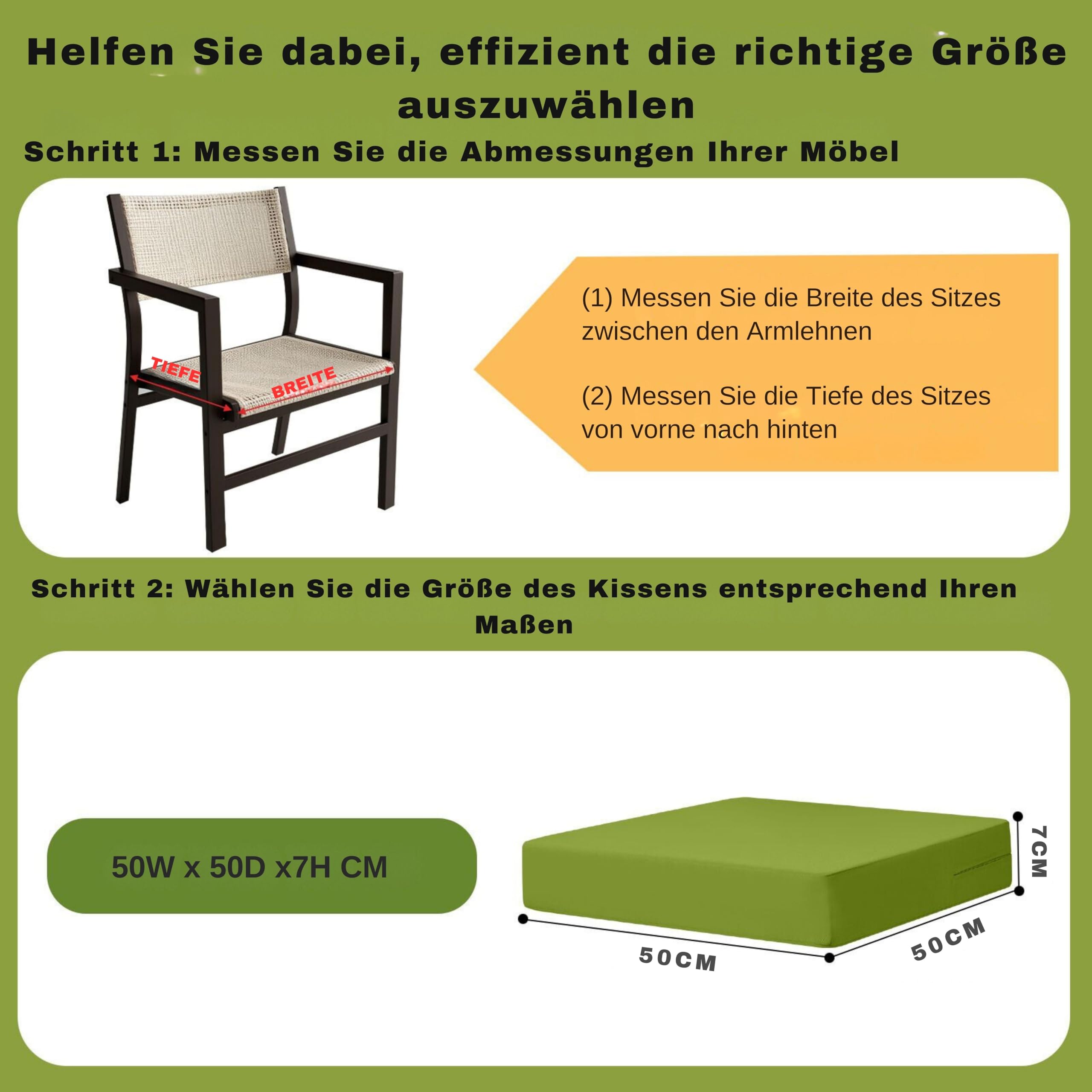 Ensemble de coussins pour chaise de 50 x 50 cm, pour extérieur, en mousse imperméable, pour jardin, coussin pour chaise de terrasse avec liens, couleur vert pomme