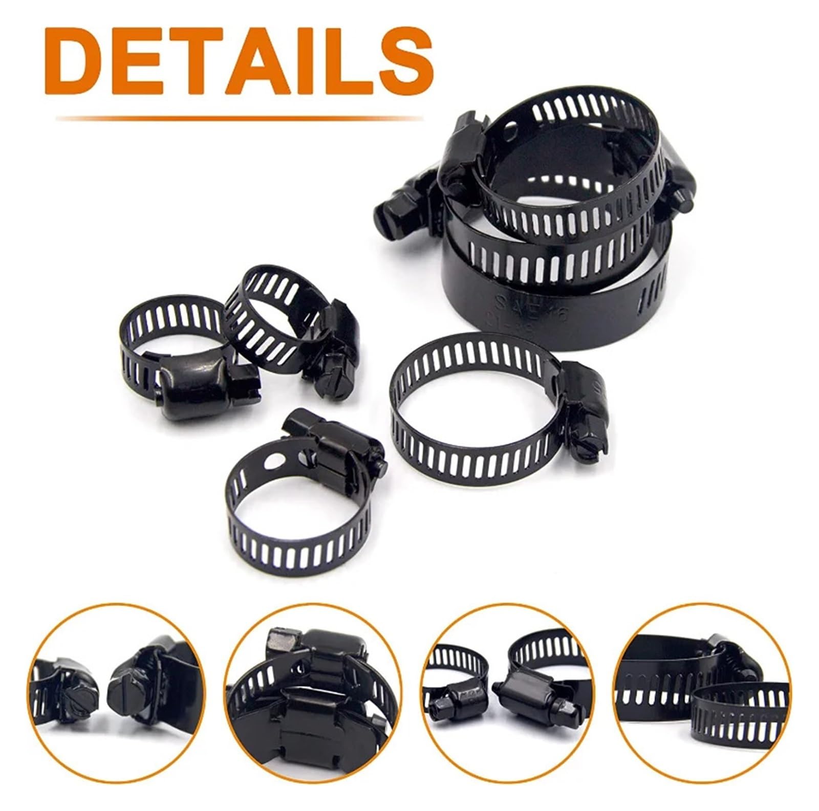 LoRier 10/20 Stück Schwarze Schneckenantriebs-Schlauchklemmen for 3/8 Zoll. Edelstahl-einstellbare Kraftstoffleitungs-Schneckengröße-Clip-Hoop-Schlauchschelle (Size : 10PCS 10-16mm)