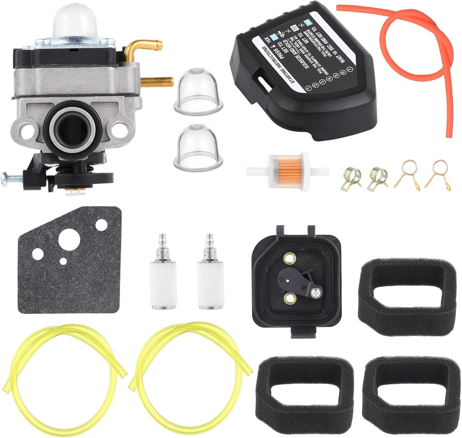 Honoson 2 Set 753-06258A Carburetor with Air Filter Tune-up Kit and 308649003 Air Filter Cover Compatible with Ryobi Ry252cs Ry251ph Ry253ss Ry254bc 25cc String Trimmer Parts Carb Kit