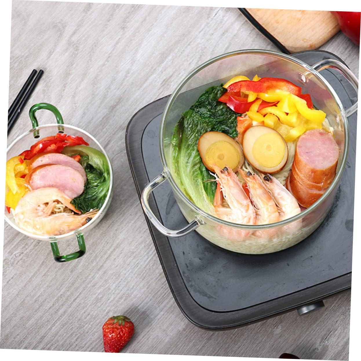 Healifty Heat Resistant Clear Glass Soup Pot with Lid Heatable Bowl for Stovetop and Microwave Cooking for Instant Noodles and Salad Preparation
