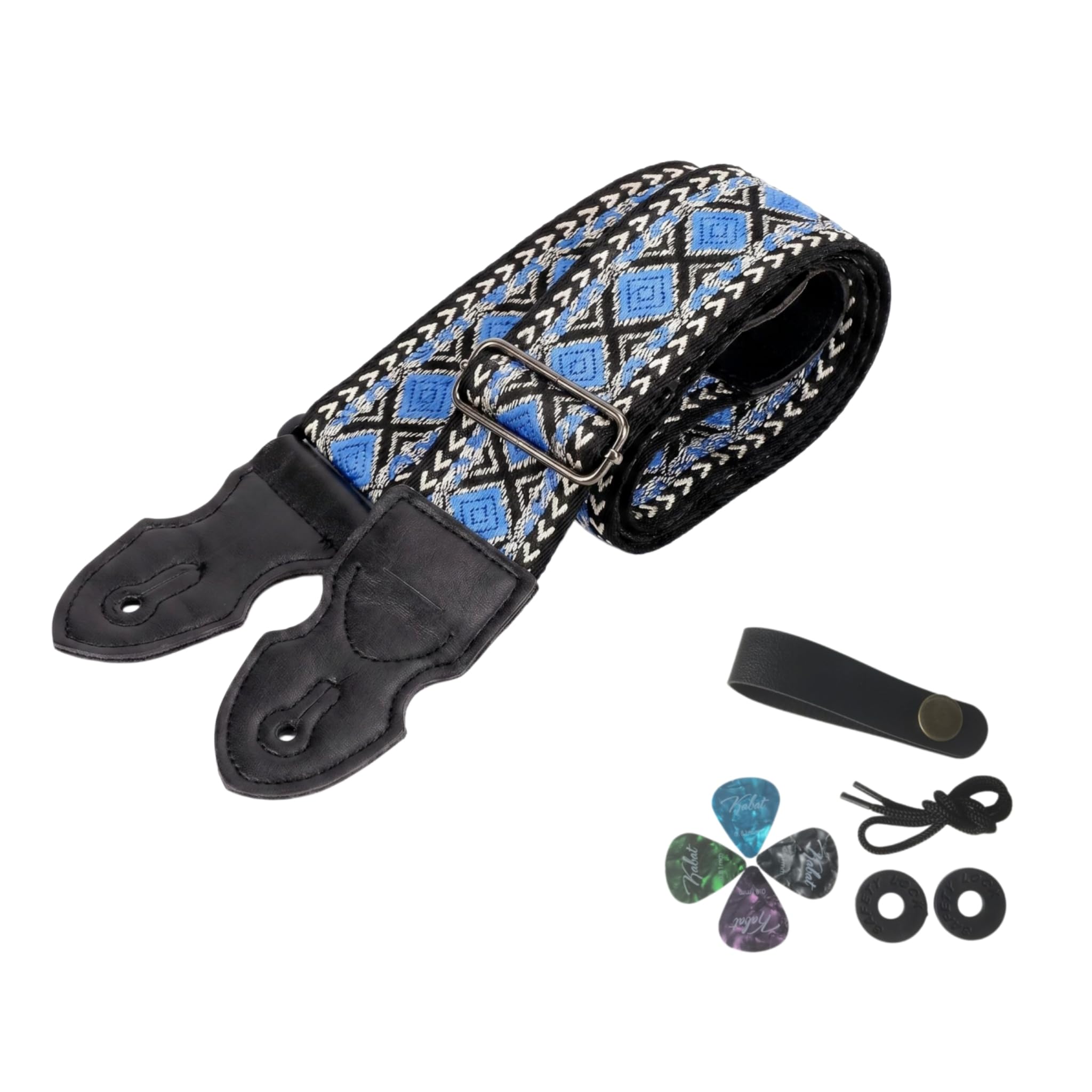 Cotton Adjustable Guitar Strap with Pick Holder, Fits Acoustic, Electric Guitars & Bass,…
