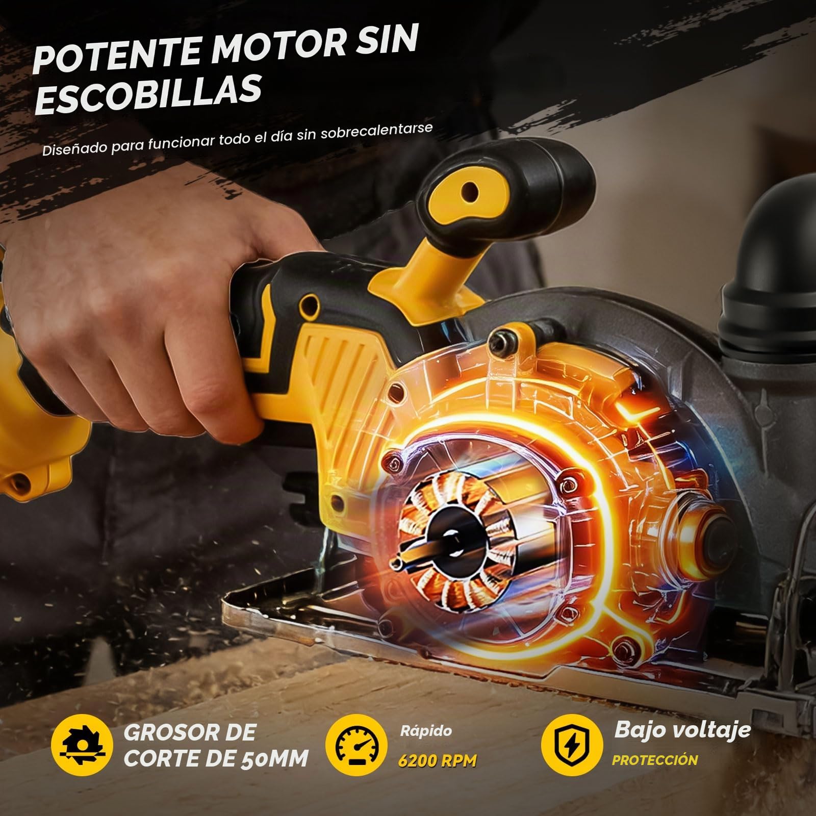 Sierra circular inalámbrica de 6 pulgadas compatible con batería Dewalt de 18 V (sin batería), sierra circular sin escobillas 6200 RPM con 2 hojas de sierra de 24 dientes, profundidad máxima de corte