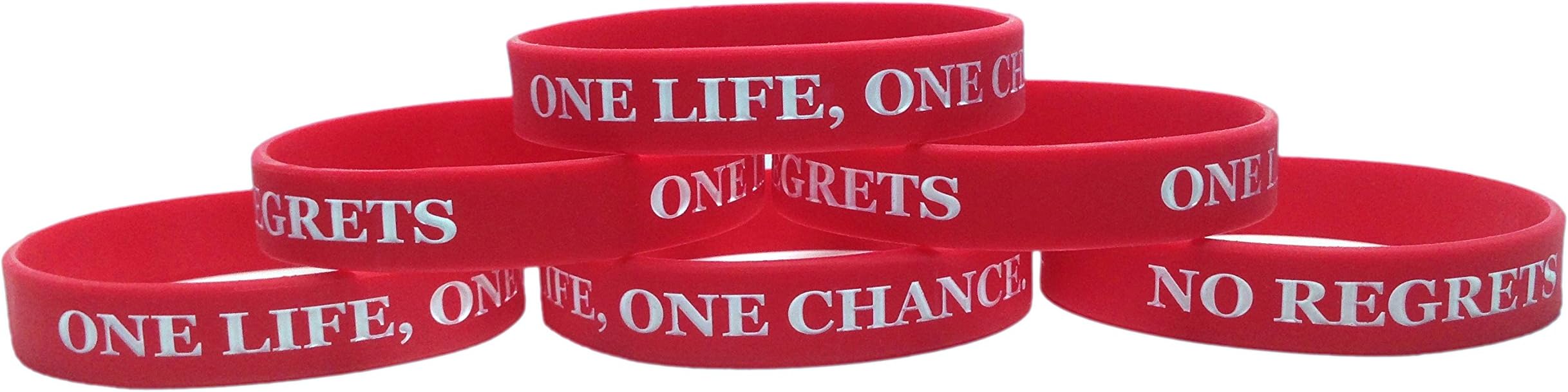 TheAwristocrat 6 Pack ONE Life, ONE Chance. NO Regrets Inspirational Silicone Wristband Rubber Bracelet