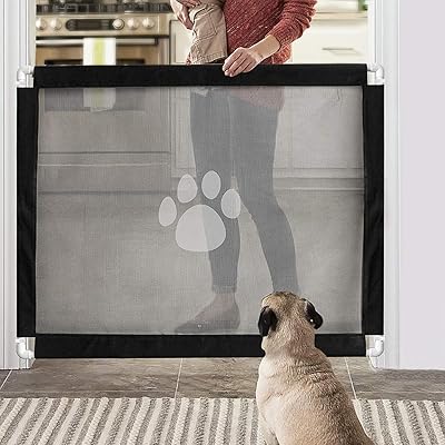 Pet Gate Dog Safety Gate Portable Folding Magic Gate for Dogs 80cm x 100cm (Black)