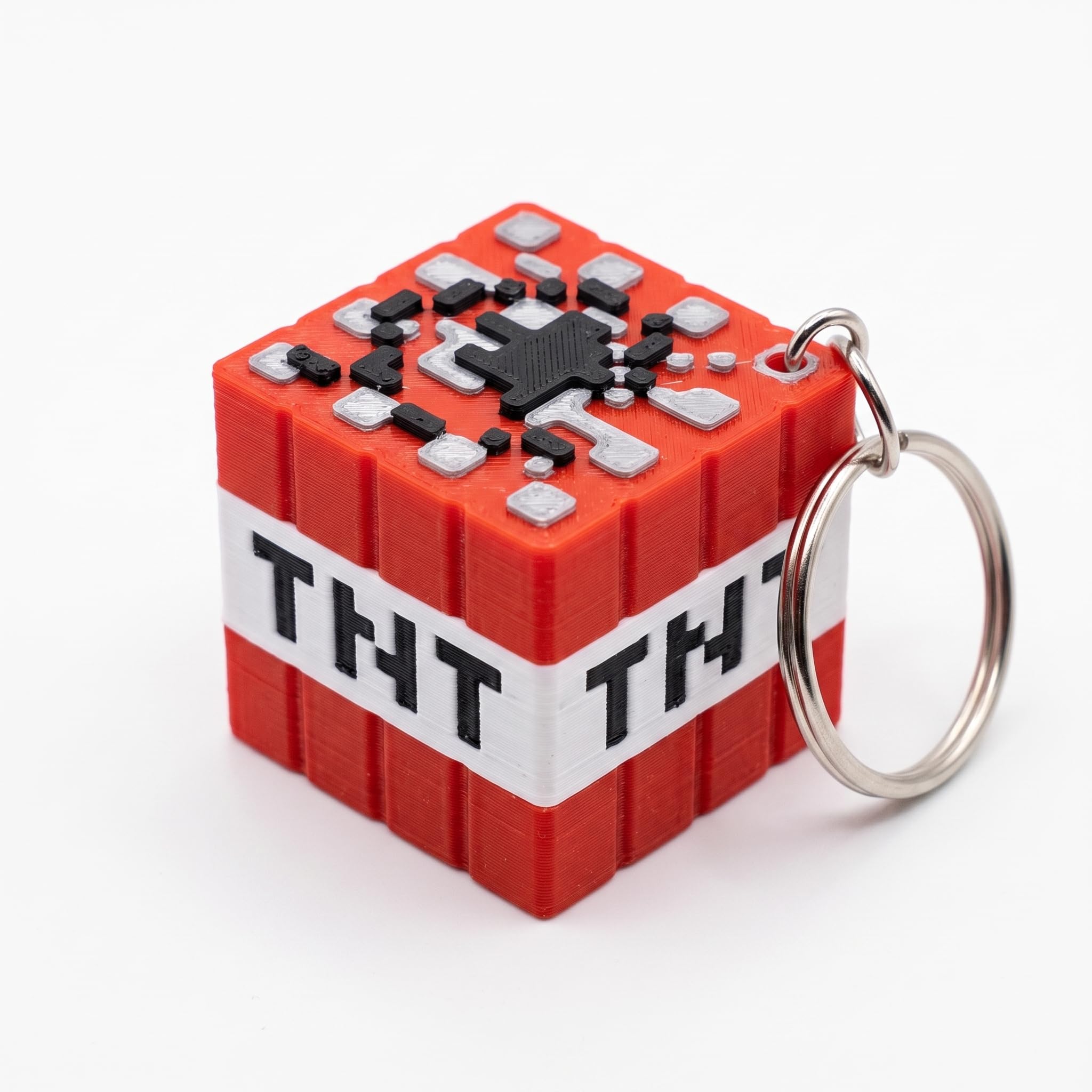 Pixelated TNT Block Keychain | 8-Bit Retro Gamer Bag Charm, Mine Style Red Miner Craft Keyring & Premium Backpack Accessory-image-2