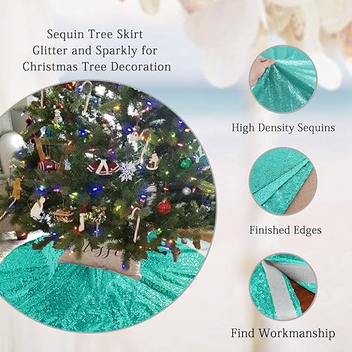 Miniatura 7 de DUOBAO Falda de árbol de Navidad de 48 pulgadas, con lentejuelas brillantes, color rosa bebé, con purpurina para adornos de fiesta de Acción de