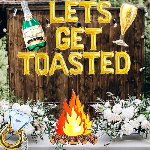 Miniatura 3 de Decoraciones de fiesta de despedida de soltera para campamento, globos dorados con texto en inglés "Let's Get Tosted", "Happy CamperWeekend in the
