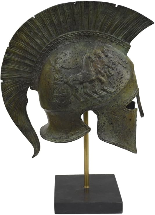 Corinthian Solid Bronze Helmet with Chariot - Ancient Spartan Athenian Armor