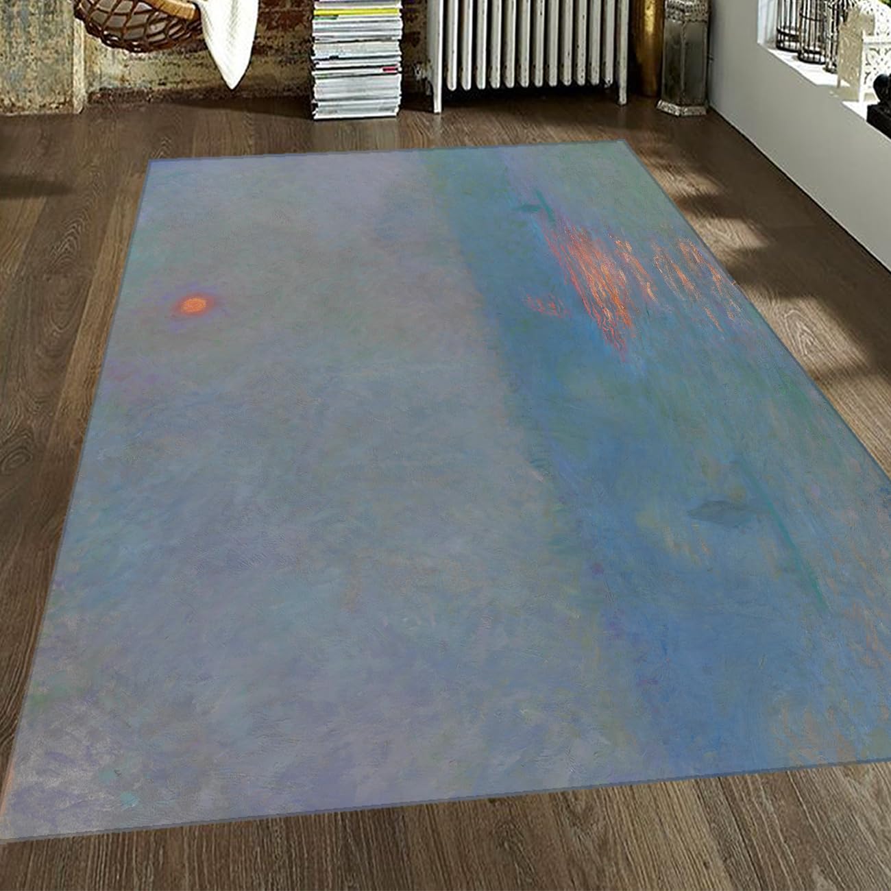 Tapis Claude Monet lavable 60x90cm - Moquette poils ras moderne bleue et grise