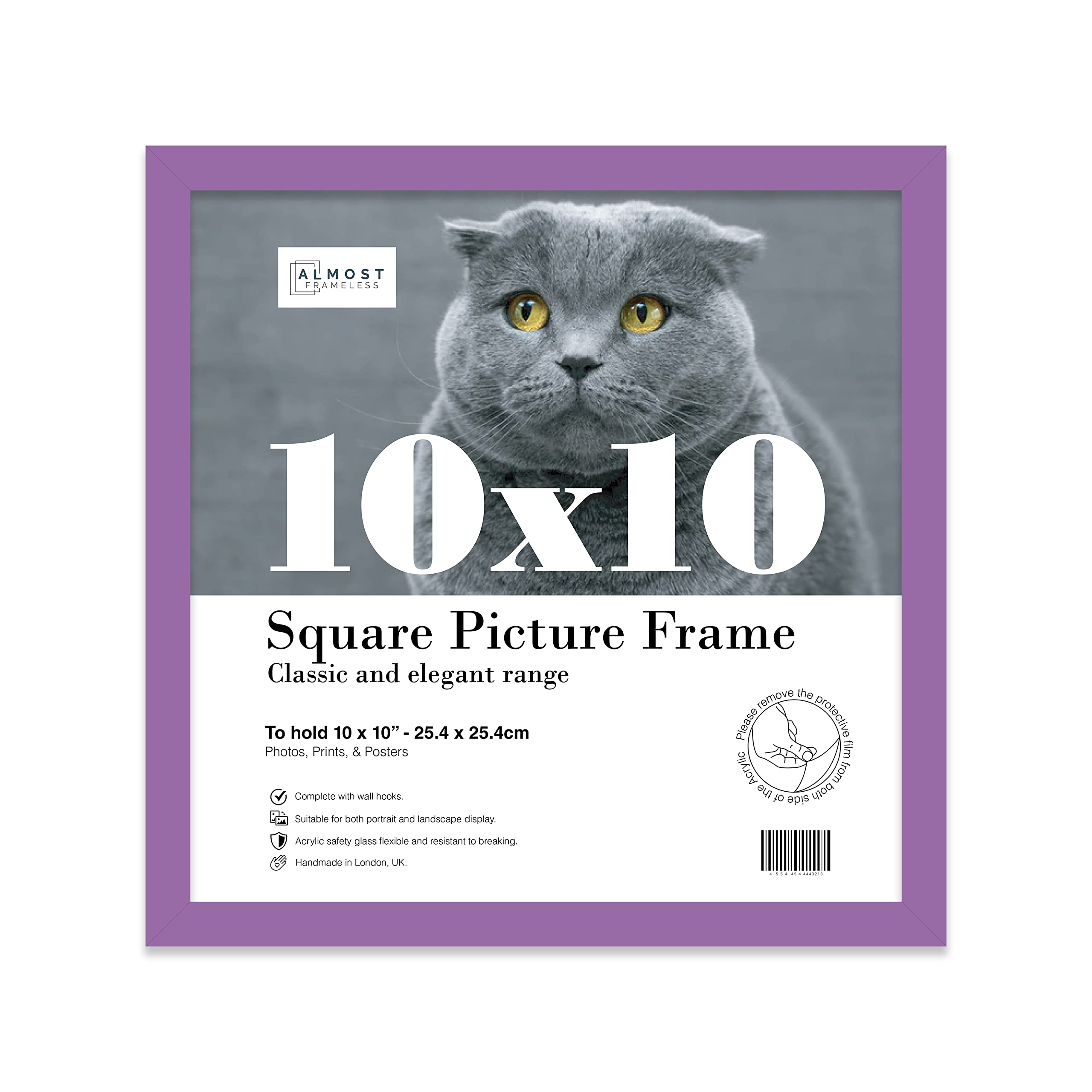 10x10 Inch Purple Square Thin Photo Frame Wall Mountable Thin Picture Frame Standard Square Photograph Size, 10" X 10"(25.5 X 25.5cm)