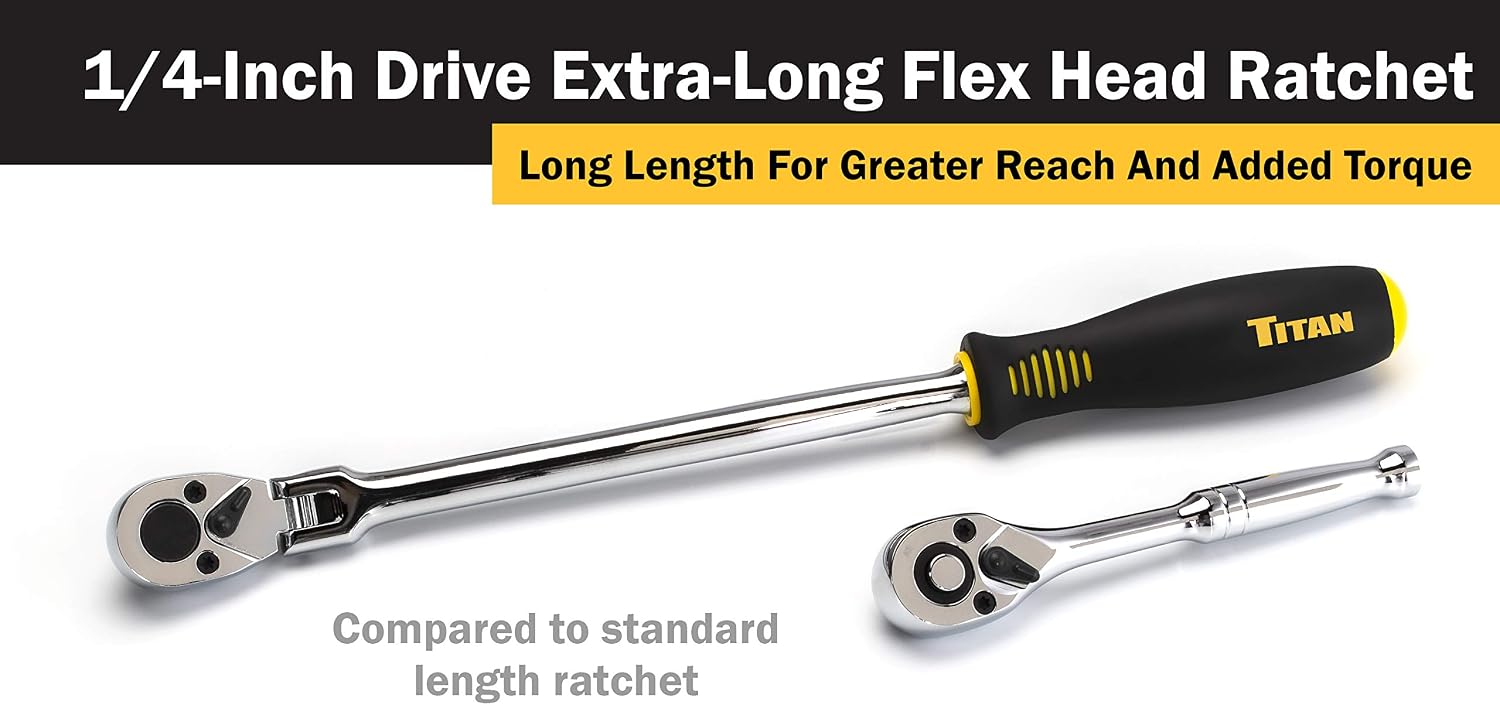 Titan 11300 1/4-Inch Drive x 12-Inch 36-Tooth Extra-Long Flex Head Ratchet