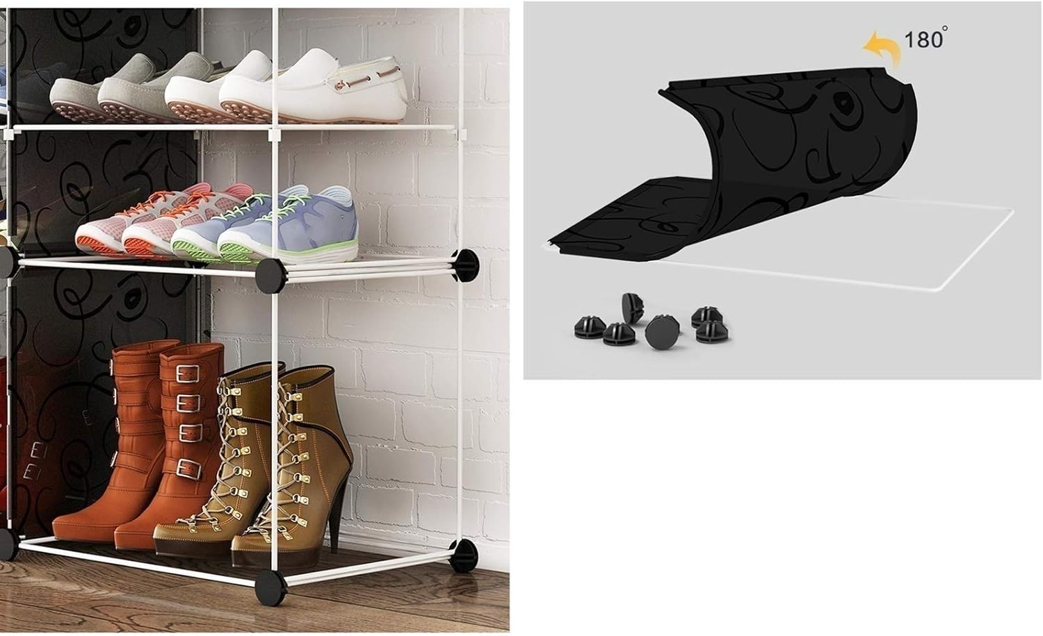 Storage Shoe Rack 2 Columns 8 Tier Plastic Withdoor Dustproof Removable 32 Pairs of Shoes Dormitory Living Room 85X32X127CM (Color : Black) (Black)