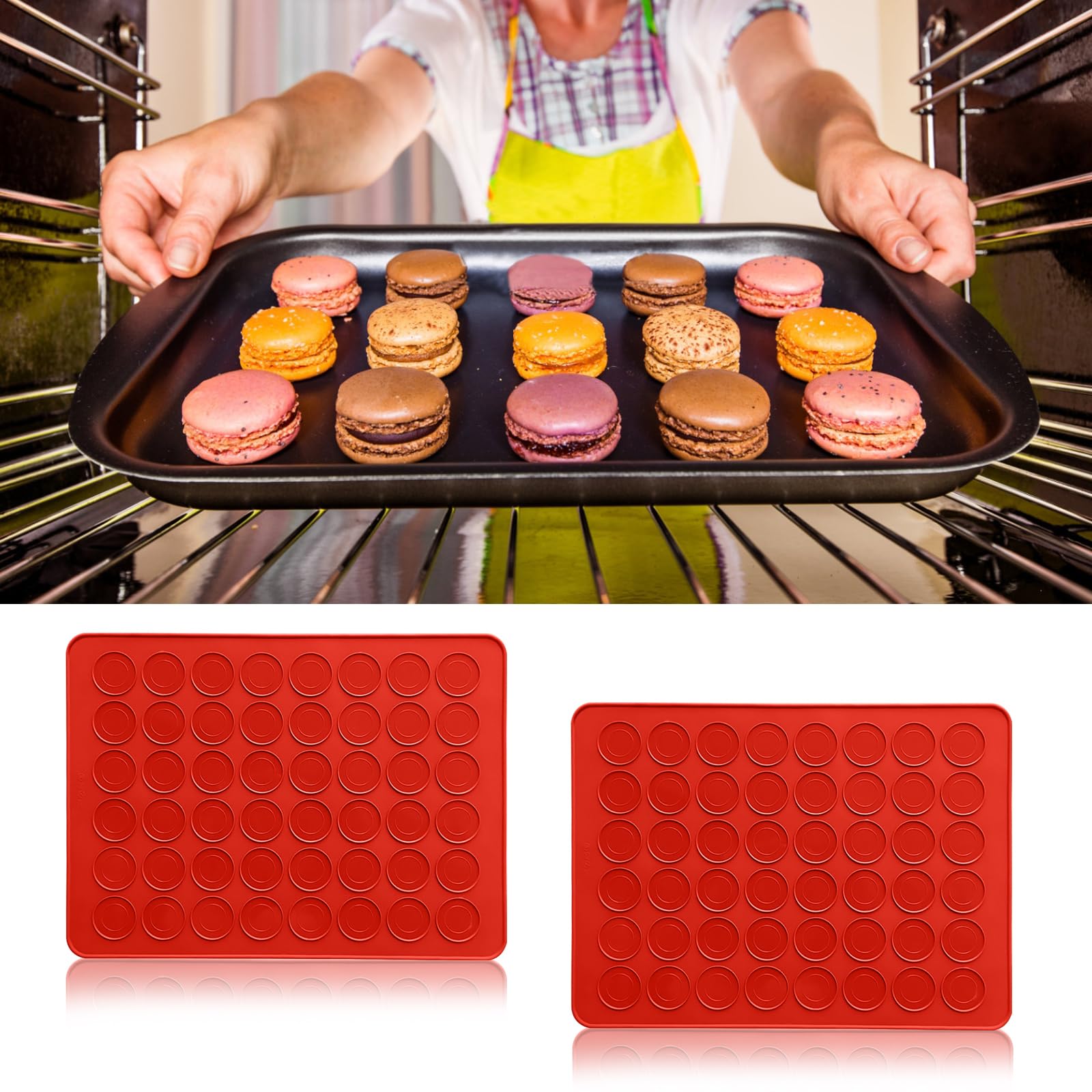 Lot De 2 Tapis De Cuisson Silicone Pour Macarons - Gris Antiadhésif, Résistant -40°C à 250°C, Multifonction