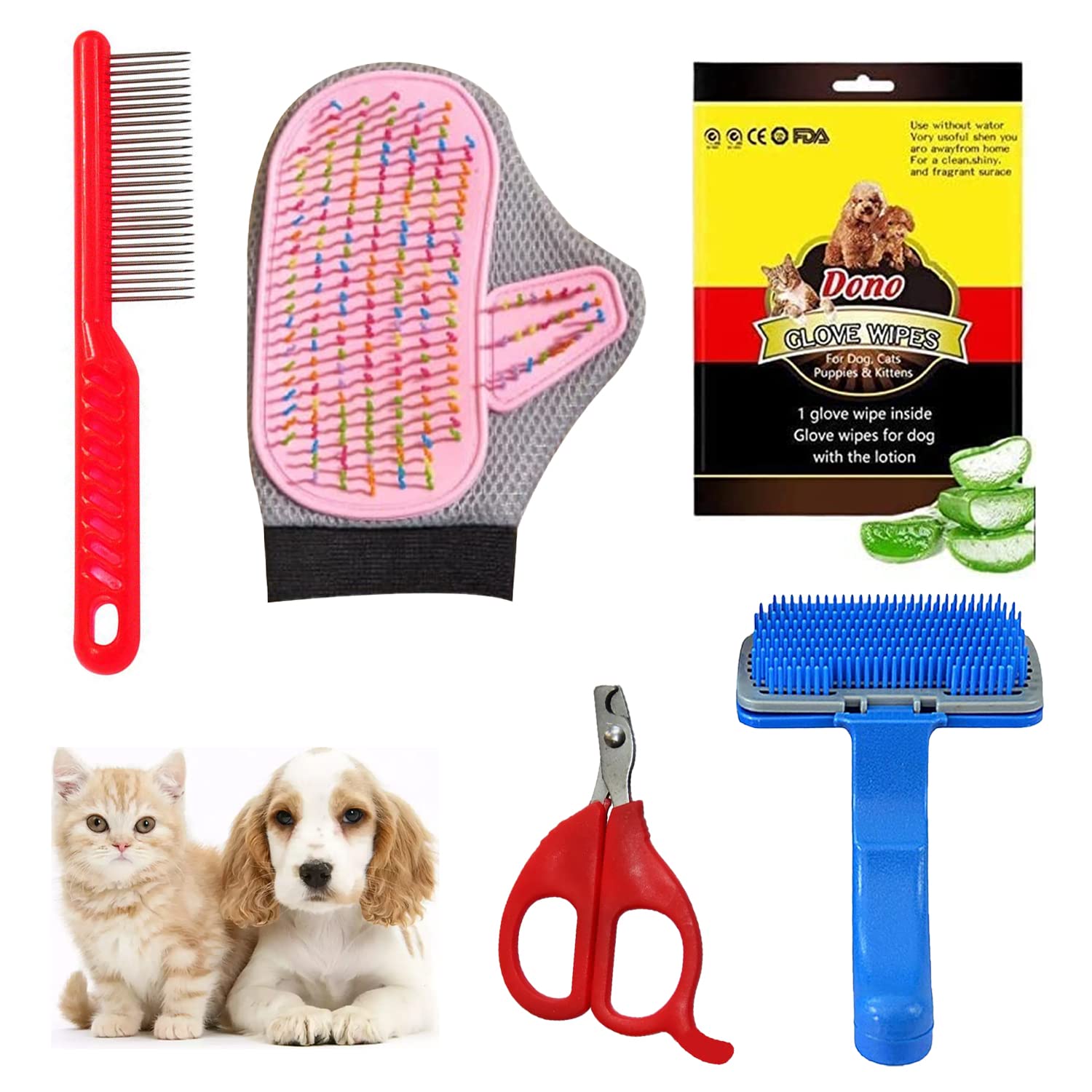 cature Care by Nature Grooming Combo of 5 Pet Wipes Gloves and Pet Bath Grooming Gloves, Pet Comb Pet Slicker Brush and Nail Clippers for Puppy Cat and Kitten (Multi Color, Pack 5) (B0C3CCVK9D) Amazon Price History, Amazon Price Tracker