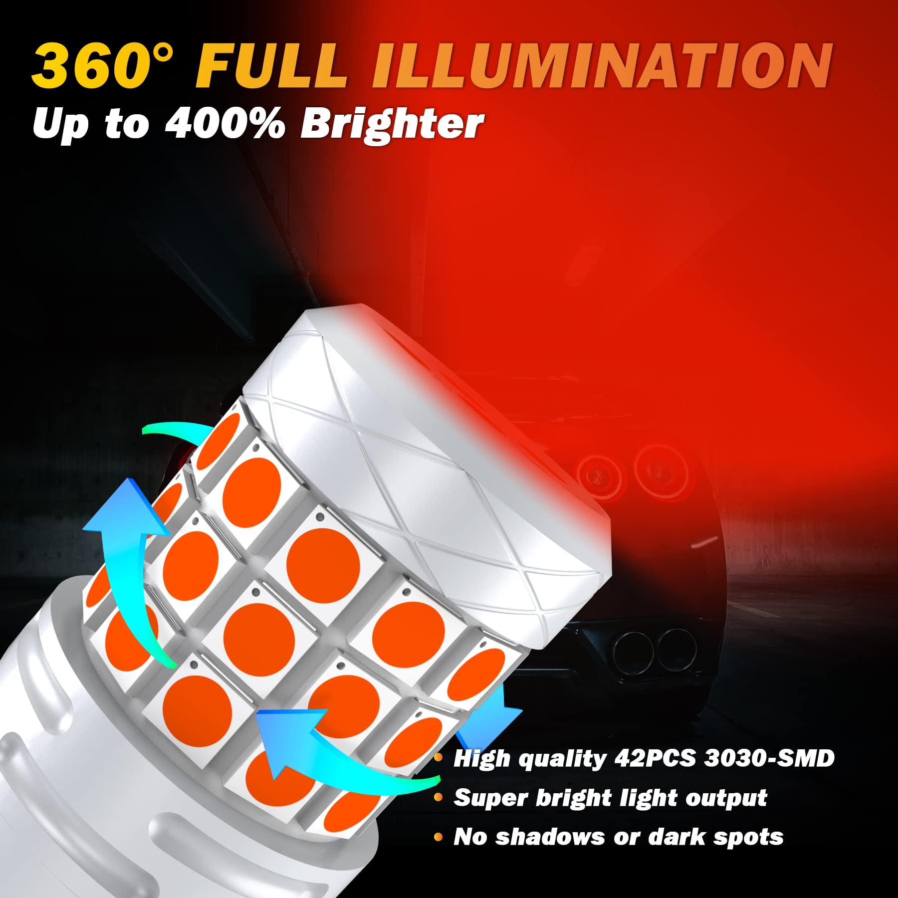 BAU15S 581 PY21W Bombilla de coche roja, superbrillante 40W 2000LM 12V-24V RY10W 581 PY21W Bombilla LED Canbus libre de errores para luz trasera de freno de marcha atrás, 2PCS