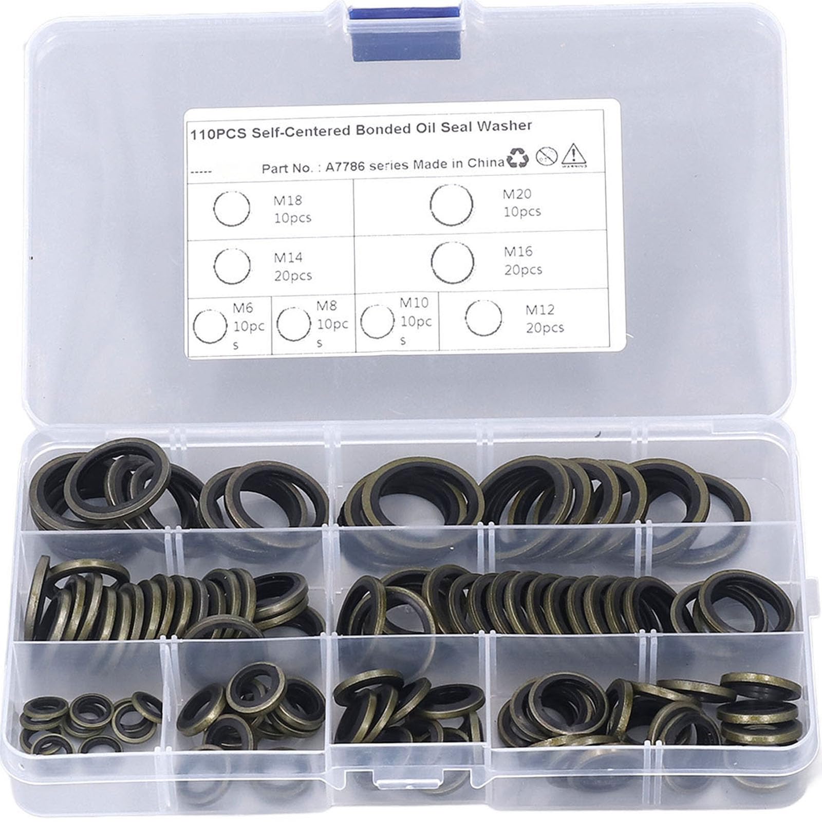 KooingTech 110PCS 8 Sizes Crush Washer, Oil Drain Plug Gasket M6 M8 M10 M12 M14 M16 M18 M20, Drain Plug Washer Suitable for Sealed Threaded Pipe