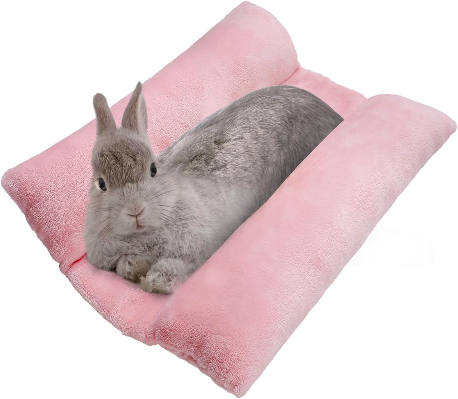 MEWTOGO 15.7" x 14" Bunny Bed for Rabbit Cage - Thickened Soft Prevent Sore Hocks Plush Mat with Cotton Lounger Pillows, Small Animal Flop Mat for Hutch Sleeping Indoor, Pink