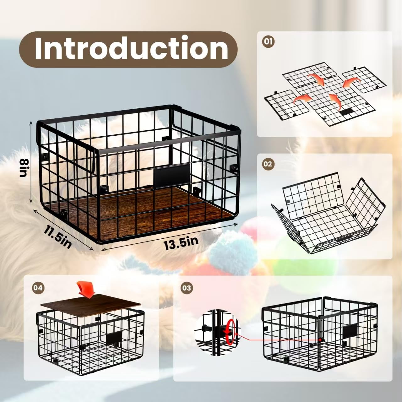 Metal Dog Toy Bin Storage Box with Handles for Puppy and Pet - Personalized Large Chew Proof Dog Toy Basket Organizer for Living Room