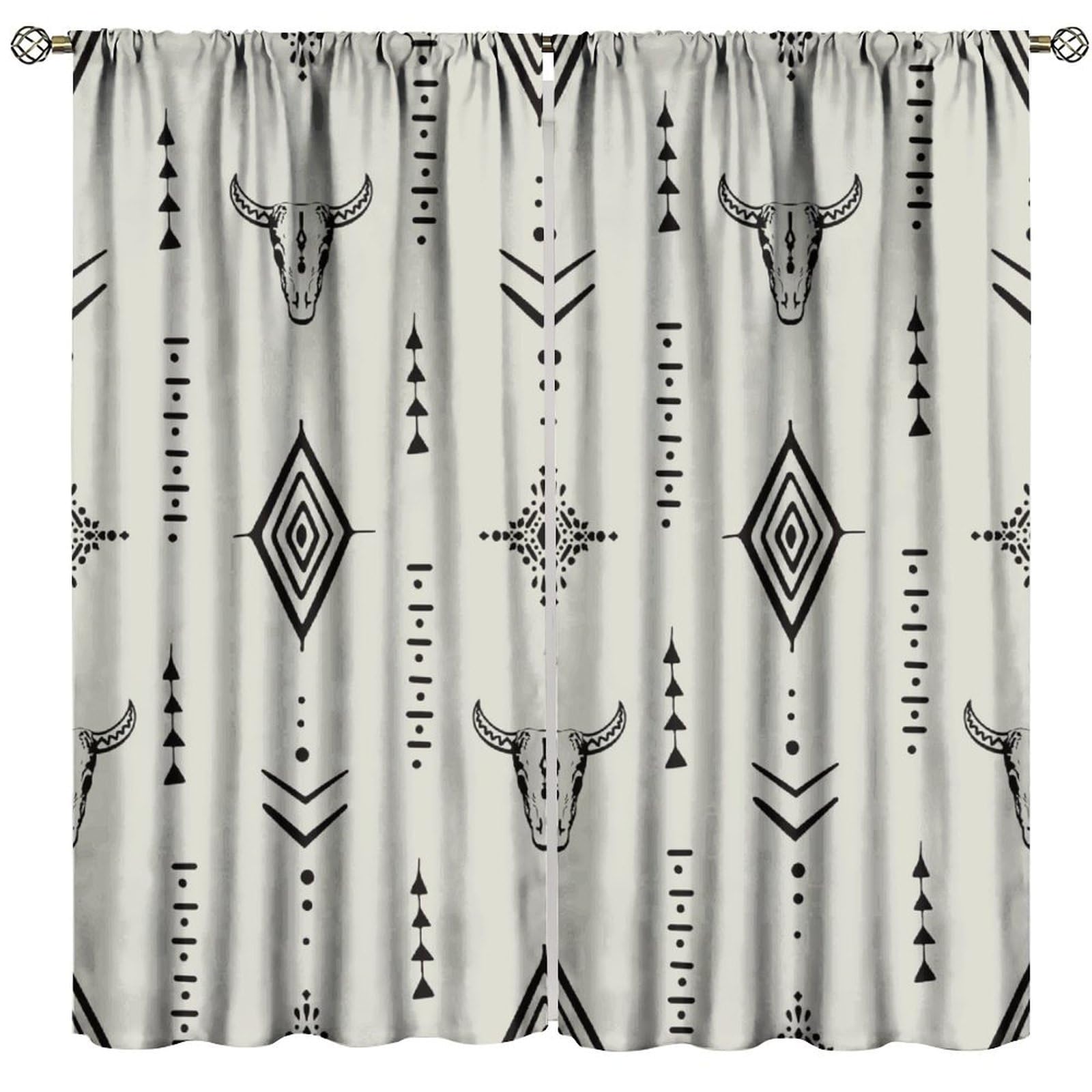 Nanacur Rustic Ethnic Aztec Bull Skulls Cow Decorative Curtains, Western Tribe Native Bohemian Pattern Print Window Drape, for Living Room Bedroom 21(