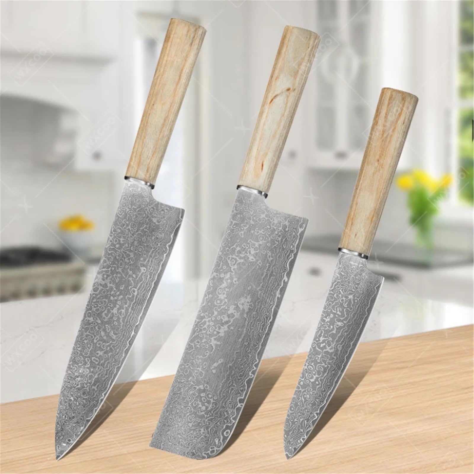 Set di coltelli da cucina ad alto tenore di carbonio, coltelli da chef giapponesi forgiati, coltello da disosso in acciaio di Damasco, mannaia affilata, pelapatate(1PC-A)
