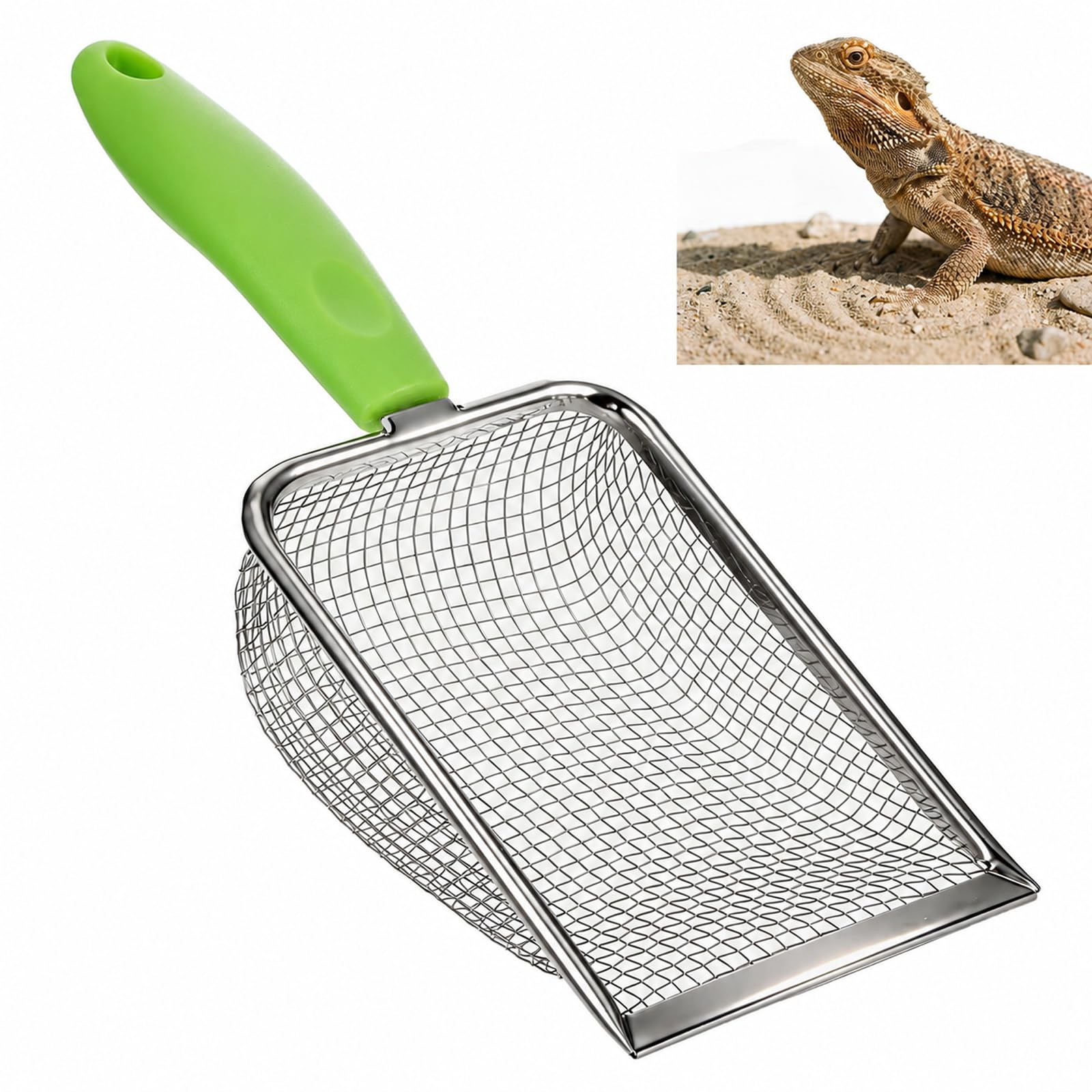 Xyembu Stainless Steel Reptile Sand Substrate Scoop (Green, 11 Inch)