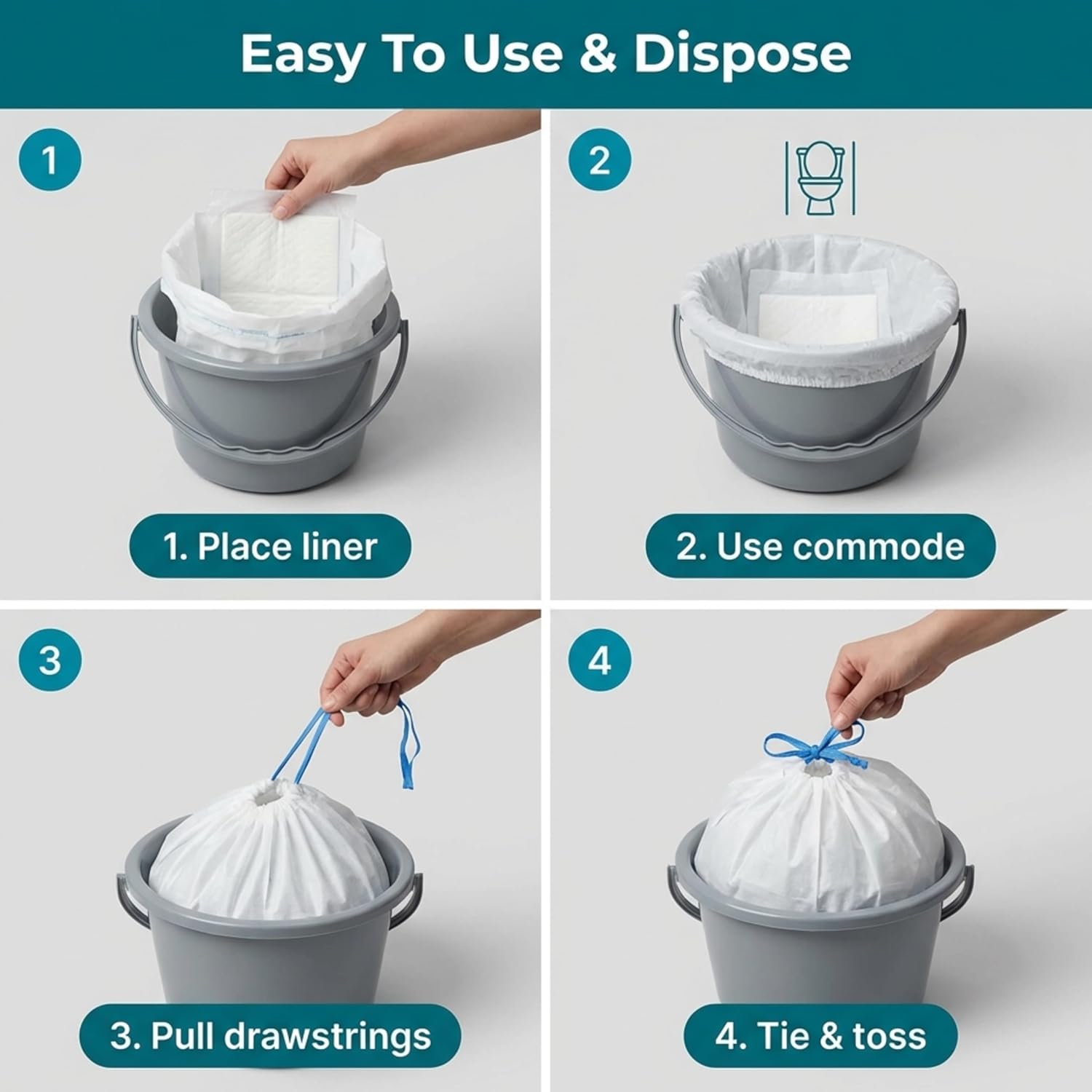 100 PACK - Commode Liners with Absorbent Pads - Adults Commode Bag Compatible with Most Toilets - Portable Commode Liners with Gel Pads - Disposable Bedside Toilet Liner Bags for Adult Potty Chair