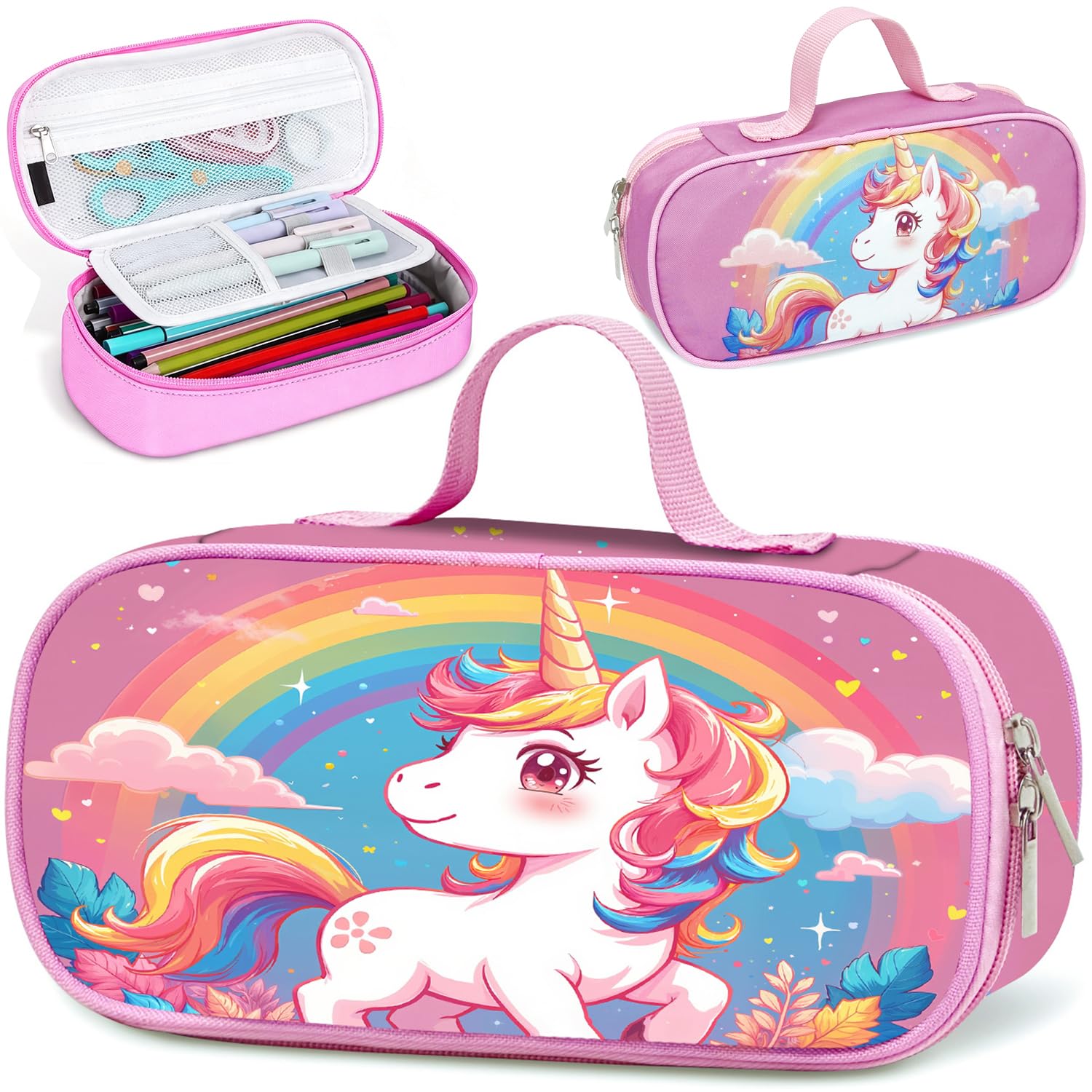 VorPrillynt Unicorn Pencil Case, School Equipment Stuff, Large Capacity Pencils Pouch Cute Pencil Box with Zip, Office Essentials Pencils Case Cute, for Birthday Gifts