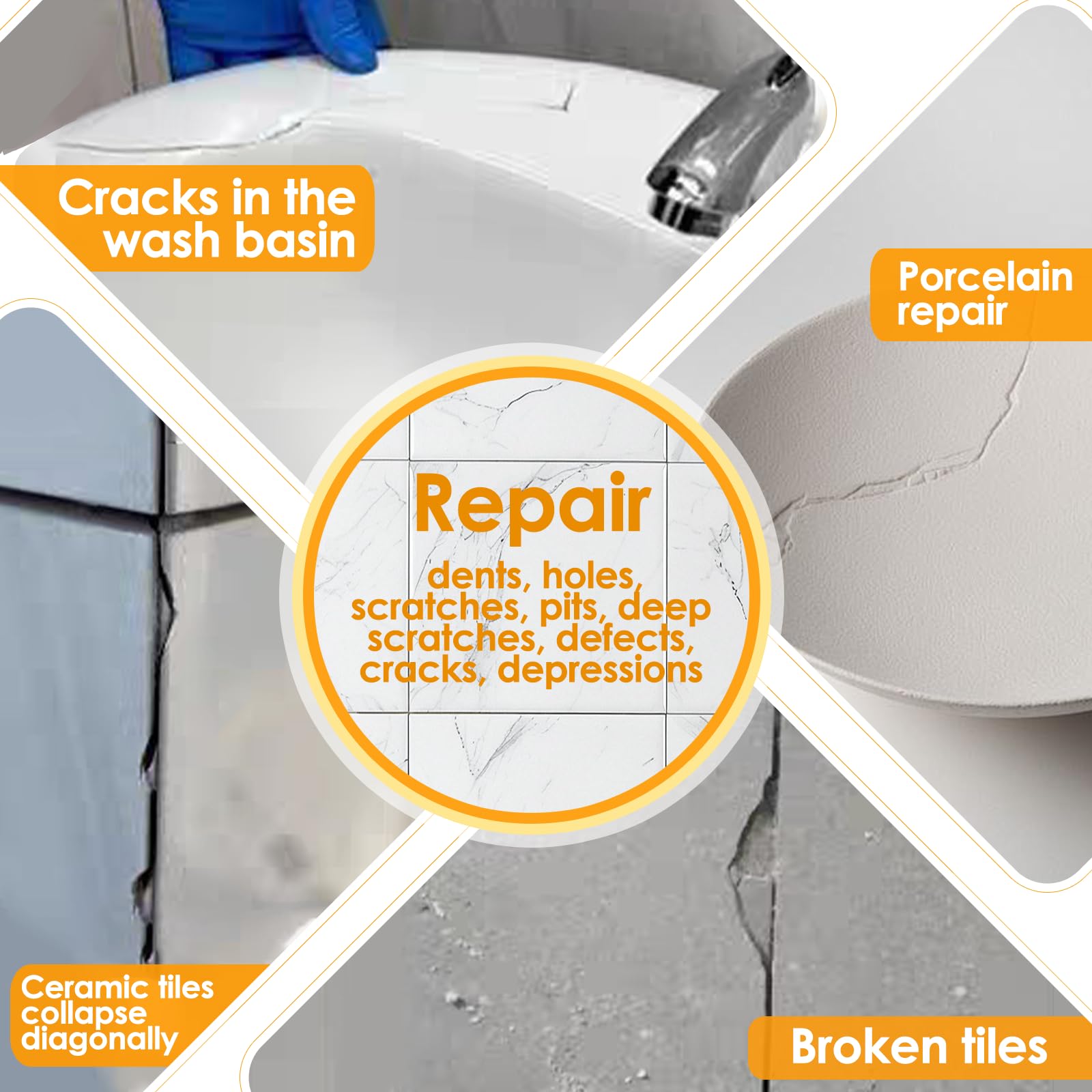 Kit Riparazione piastrelle gres porcellanato,riparazione vasca da bagno,Ripara per Piastrelle Pavimenti,per riparare buchi su superfici in ceramica e crepe e graffi,Facile da Usare