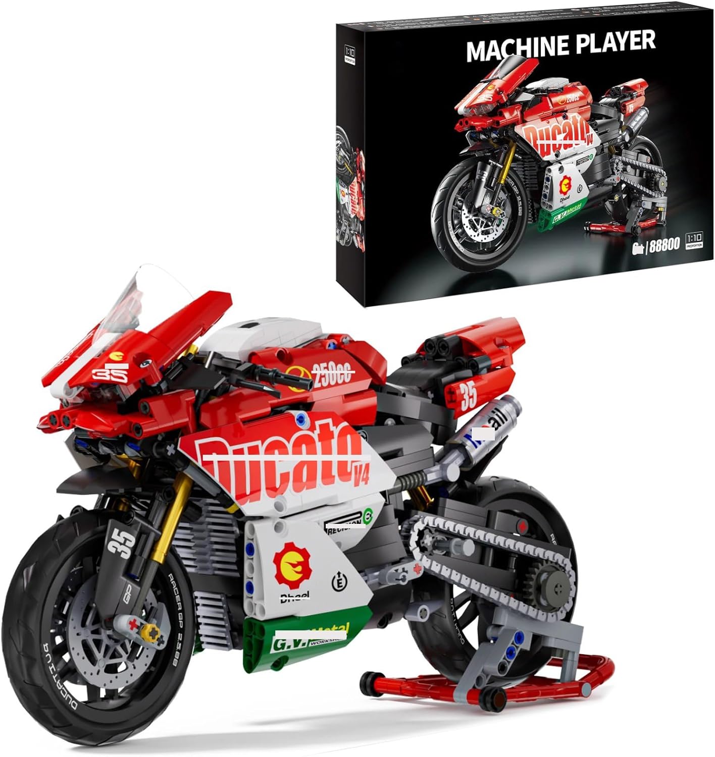 HTLNUZD Motorcycle V4 Building Blocks Set 883Pcs for Ducati Motorbike Model Kit Technical Racing Adult Holiday Gift (883 red white)