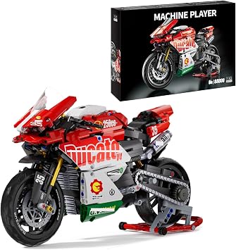 HTLNUZD Motorcycle V4 Building Blocks Set 883Pcs for Ducati Motorbike Model Kit Technical Racing Adult Holiday Gift 883 red white