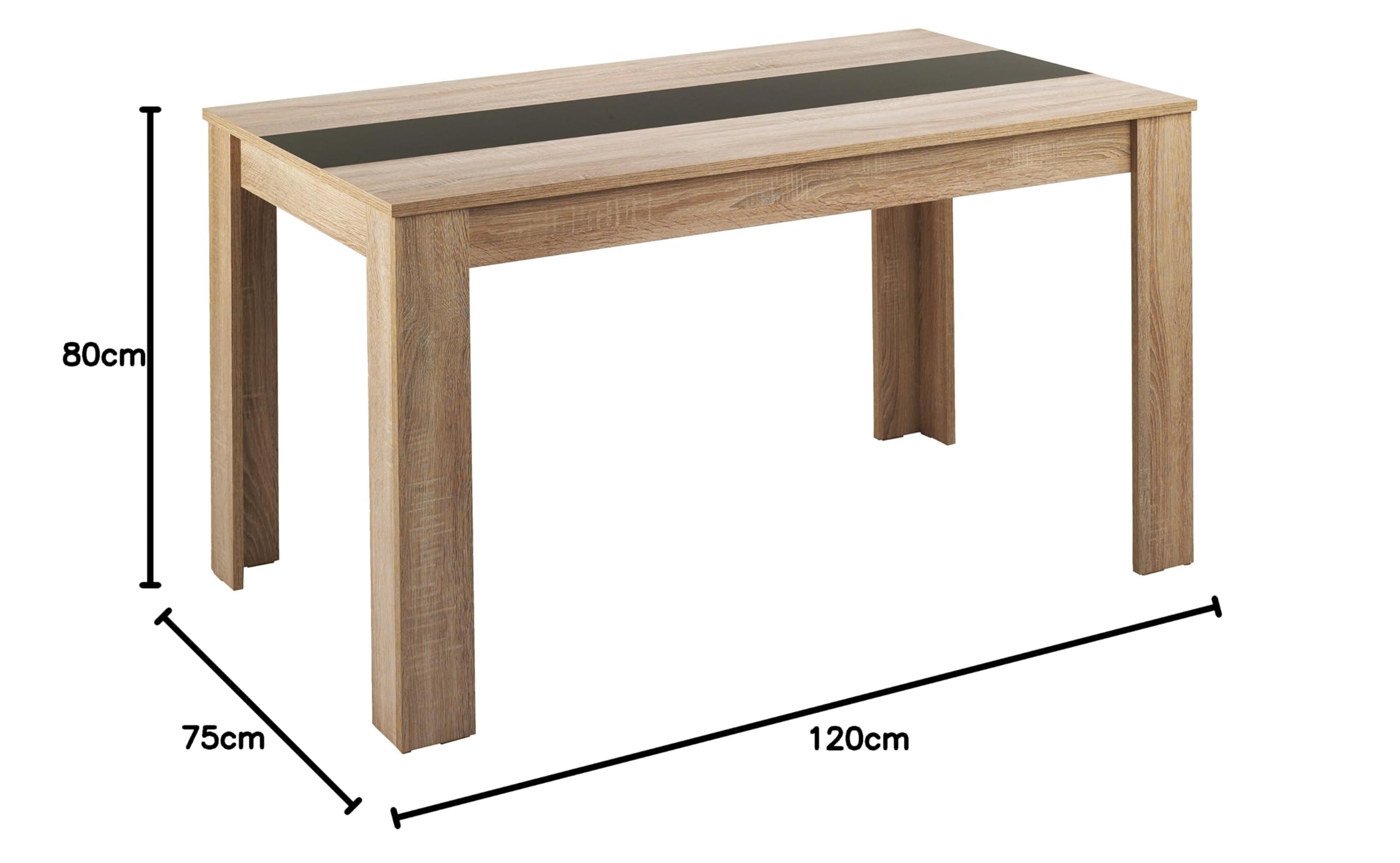 byLIVING Esstisch NORI, Küchentisch in Eiche-Optik, 120 x 80, H 75 cm | Einlegeplatte wendbar in schwarz oder weiß, großer Tisch