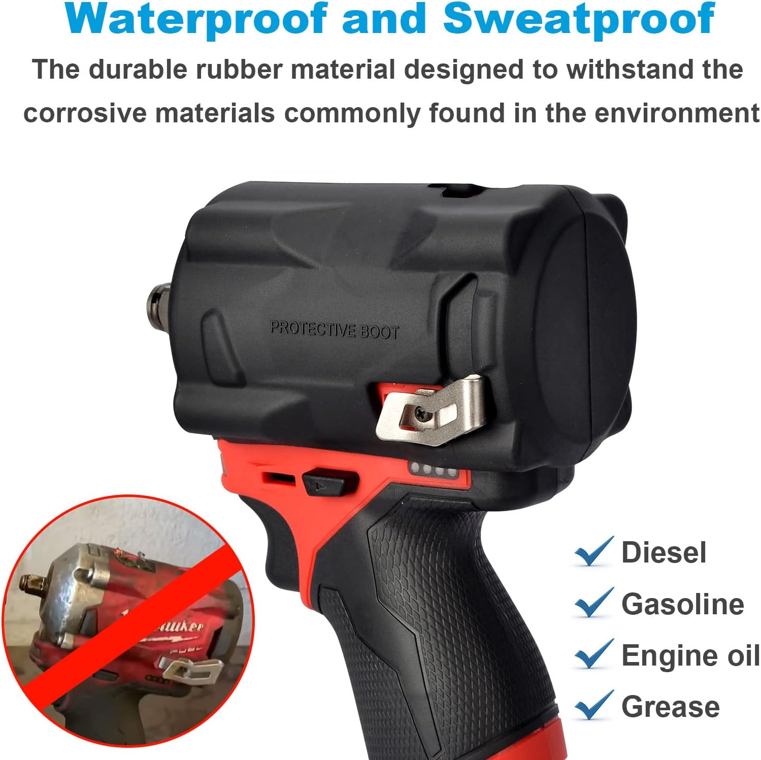 49-16-2554 M12 Fuel Impact Driver Protective Boot Cover, Fit for Milwaukee M12 Fuel 1/2 (2555-20, 2555P-20) & 3/8 Stubby Impact Wrenches (2554-20)
