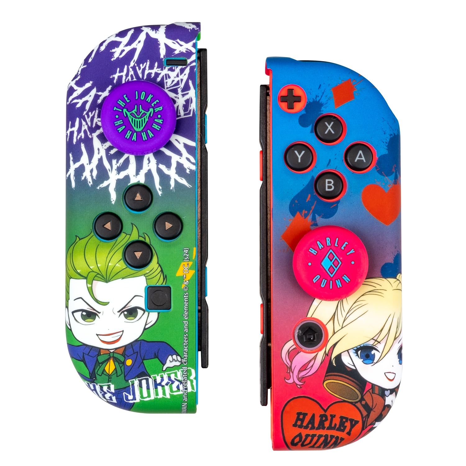 FRTEC – Combo Pack Switch Joker and Harley Quinn, Compatible with Switch and OLED, Grips Protectors, Customization, Easy to Install