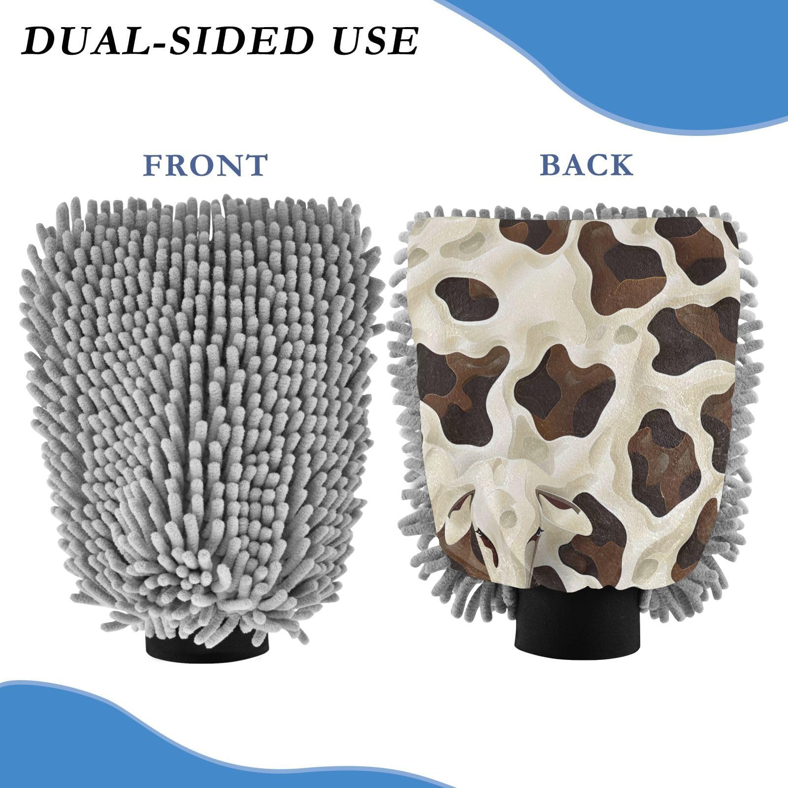 IOACIY Absorbent Microfiber Car Wash Drying Mitts, 2 Pack, Scratch-Free & Lint-Free, Rich Foam, Highly Absorbent, Double Sided, Wash Mitt Perfect for Car Washing, M, Cow (33)
