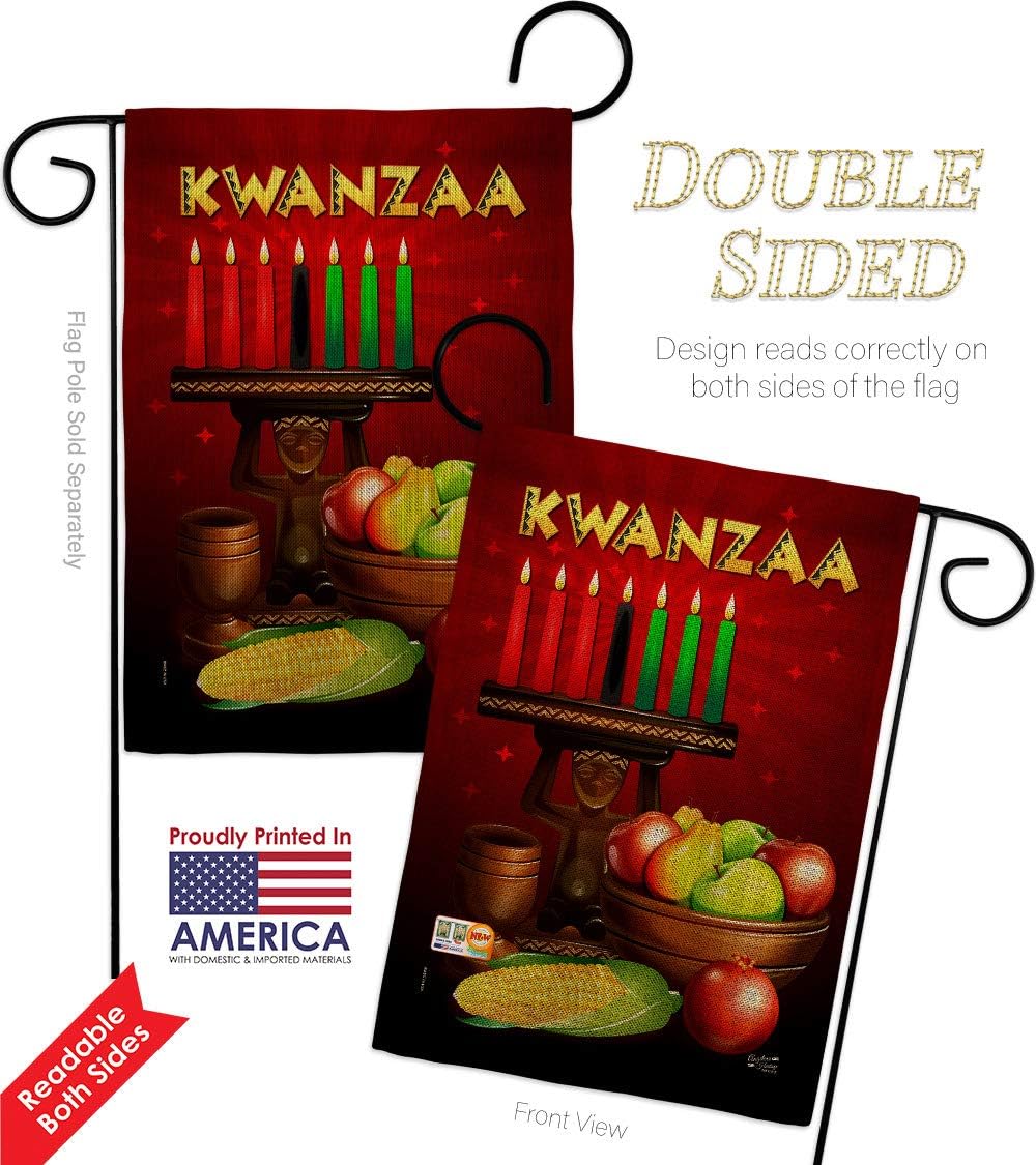 Kwanzaa Greeting Burlap Garden Flag Set Mailbox Hanger Winter Kinara Candles Celebrates African Americans Heritage Small Decorative Gift Yard House Banner Double-Sided Made In USA 13 X 18.5
